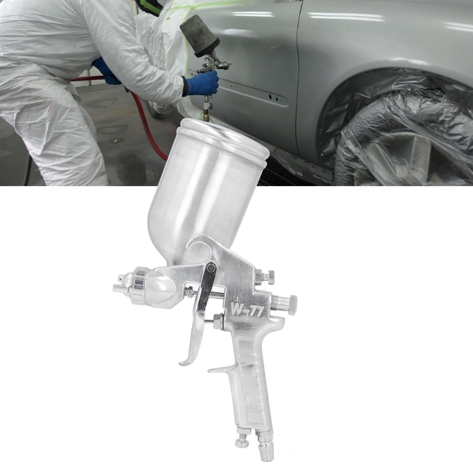 Toploader-farbpistole G1/4 W-77, 400 Ml Fassungsvermögen, Mit Hochleistungs-sprühflasche.