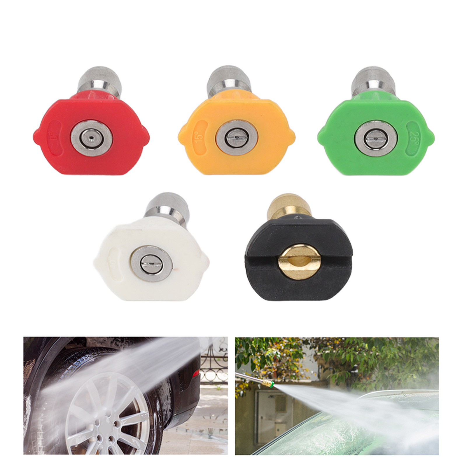 Set Mit 5 Schwarzen, Fächerförmigen Flüssigkeitssaugdüsen (0° Rot, 15° Gelb, 25° Grün, 40° Weiß, 64°) - Sprühkopf Für Ultrahochdruckreiniger 030