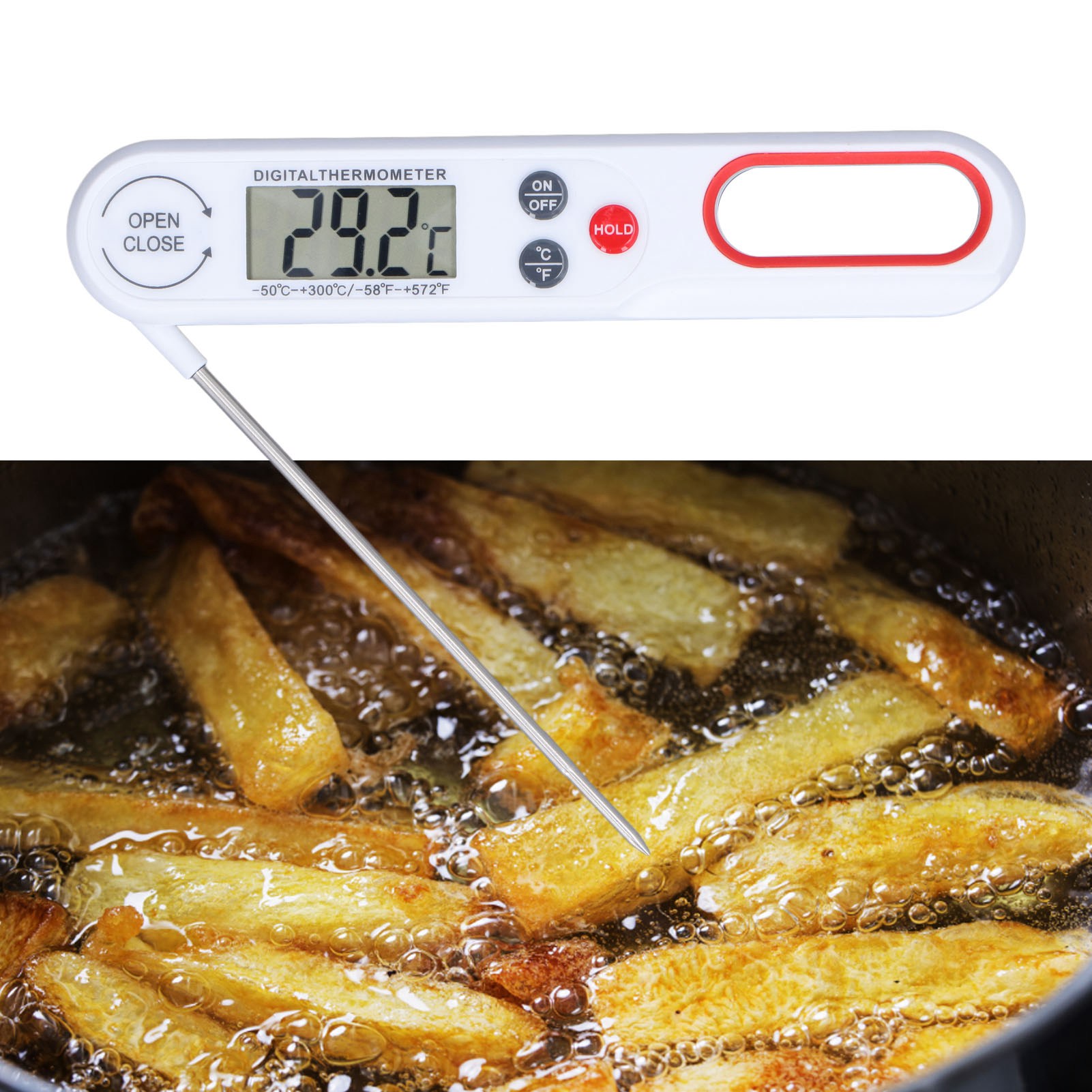 Digitales Lebensmittelthermometer Mit Sofortiger Und Genauer Ablesbarkeit, Faltbar, Zum Grillen Und Barbecue, Mit Batterien (weiß).