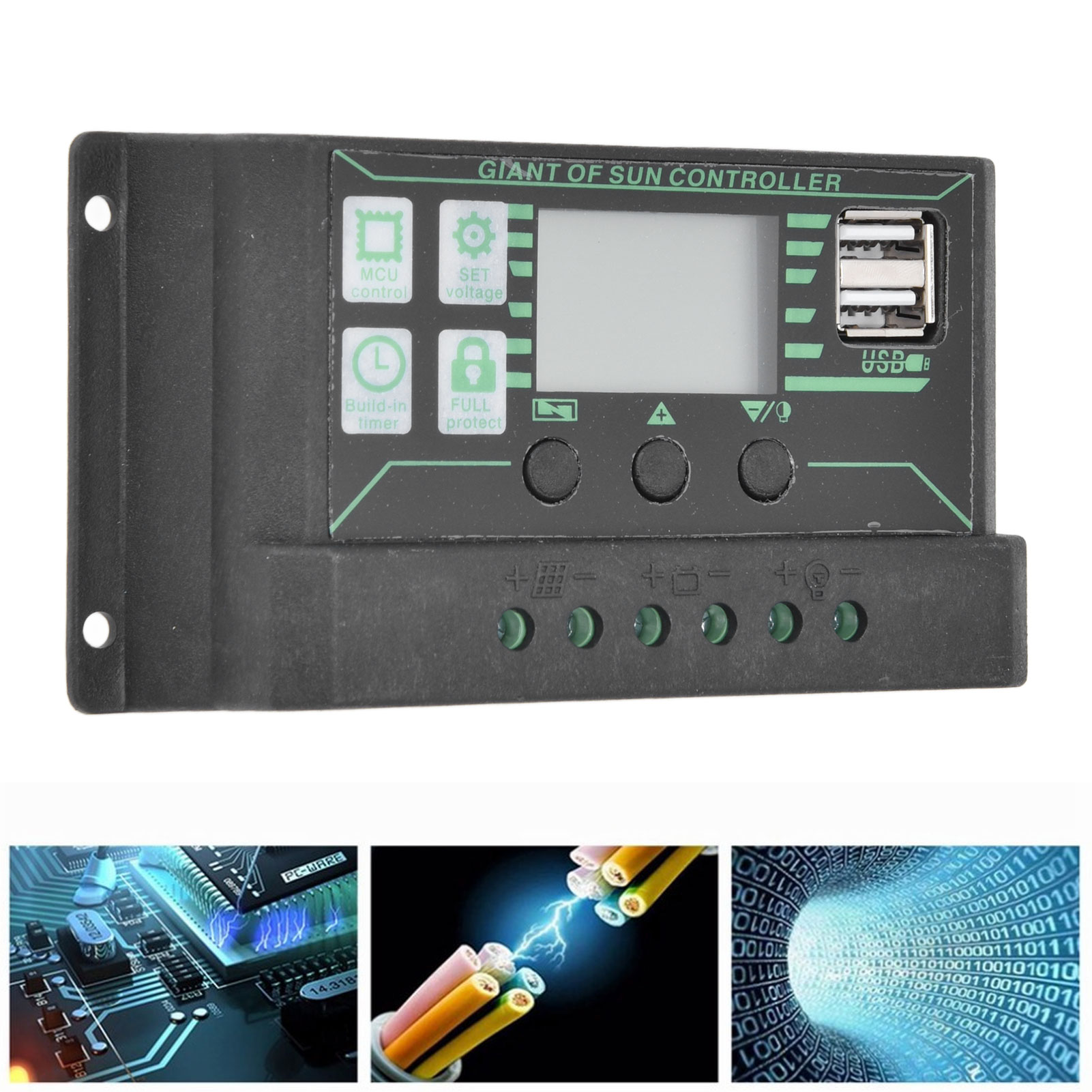 Solarmodul-laderegler, Mppt-regler, Dualer Usb-pwm-regler, Schwarzer Laderegler Für Photovoltaikmodule, 20 A.