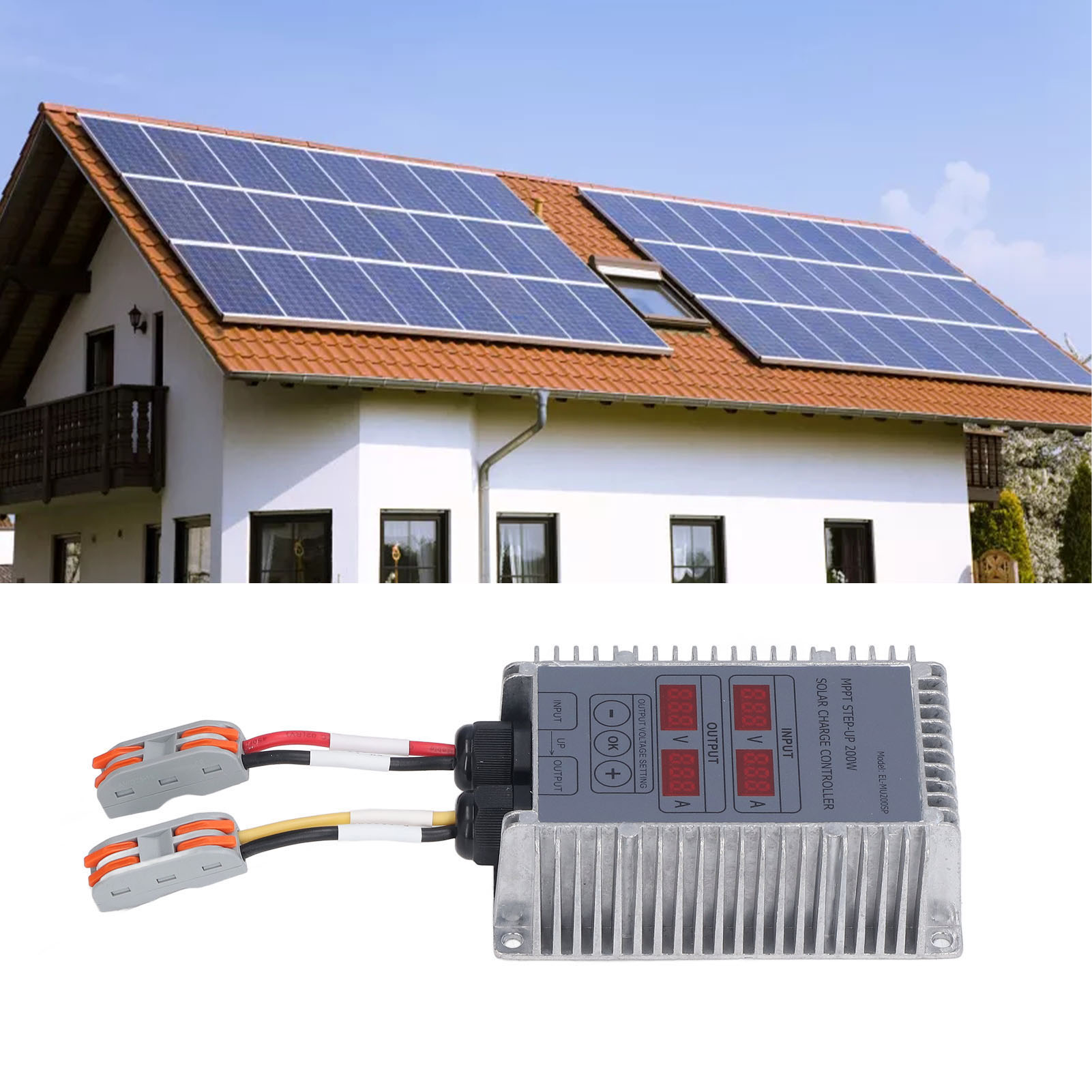 Mppt-boost-solarladeregler 24–85 V Mit Einstellbarer Spannungsanzeige Für Blei-säure- Und Lithium-ionen-elektrofahrzeuge, Wasserdichter Regler, 200-w-boost-ladegerät