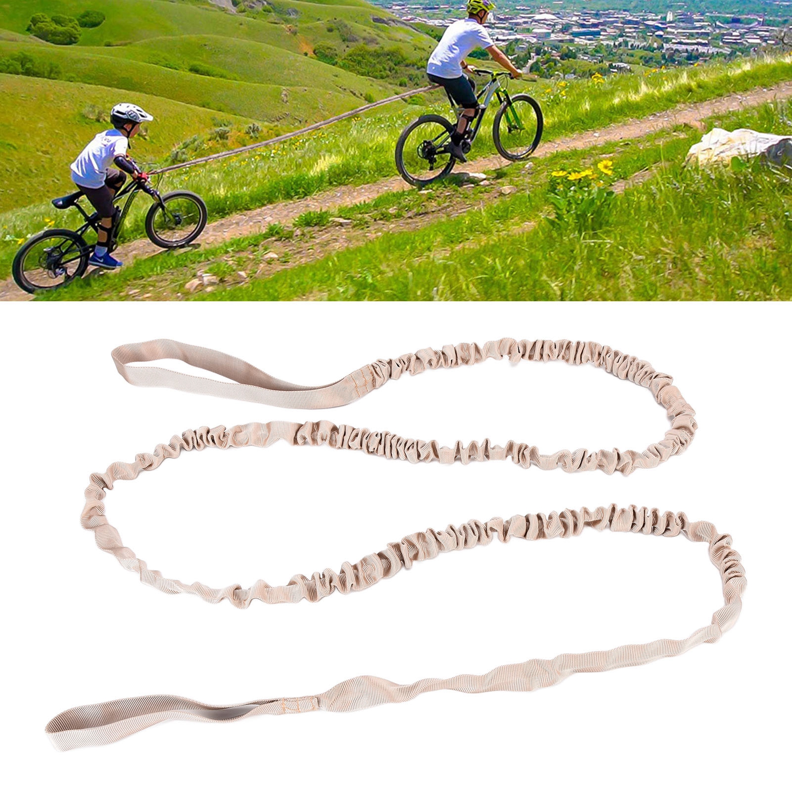 Verstellbares, Robustes, Tragbares, Elastisches Fahrradabschleppseil Aus Nylon Für Outdoor-radtouren, Khakifarben