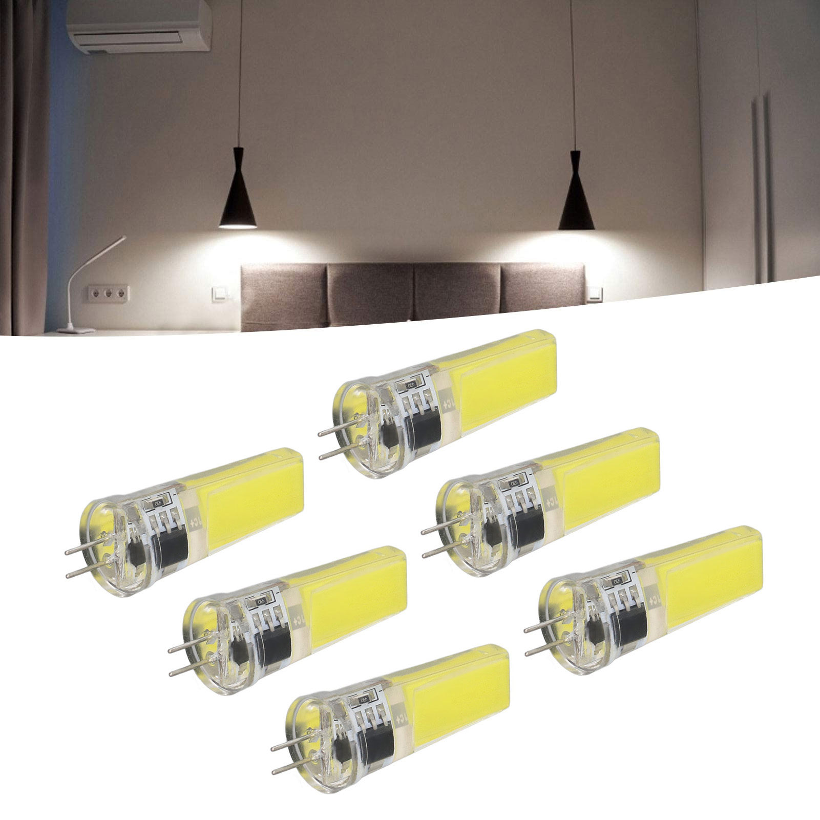 Miniatur-g4-cob-lampe, G4-silikonlampe, Dimmbare 9-w-cob-lampe, Geeignet Für Pendelleuchten, Deckenleuchten, Wandleuchten Und Tischlampen, 6 Lampen In Weiß Erhältlich.
