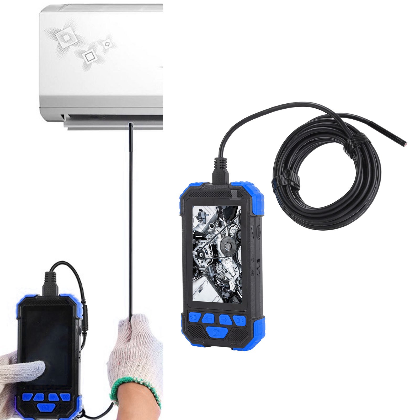 7,9-mm-doppellinsen-endoskop, 4,3-zoll-1080p-ips-bildschirm, Ip67-wasserdichte Kamera, 5-meter-kabel, Usb-ladeanschluss, Blau.