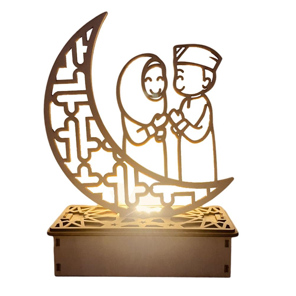 1 Diy-holzmond-design Für Eid Al-fitr, Led-dekorationsgeschenk Für Ramadan, Herr Und Frau Mond.