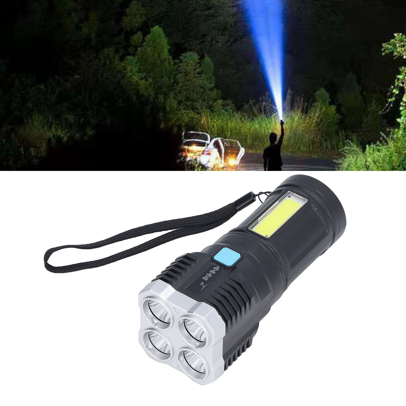 Hochleistungsfähige, Multifunktionale, Tragbare Led-taschenlampe Für Zuhause, Wiederaufladbare Cob-taschenlampe Per Usb