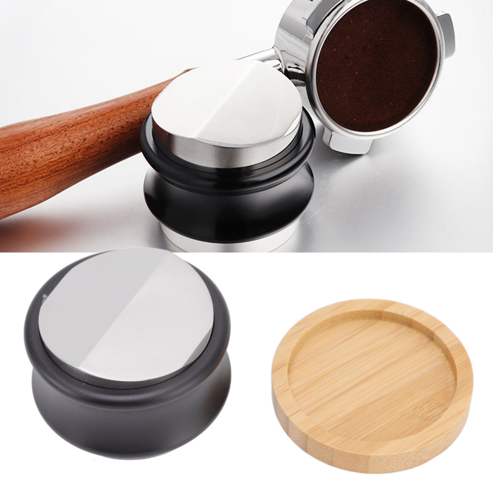 Verstellbarer Kaffeespender Aus Mattschwarzem Edelstahl Mit Tamper, 53 Mm.