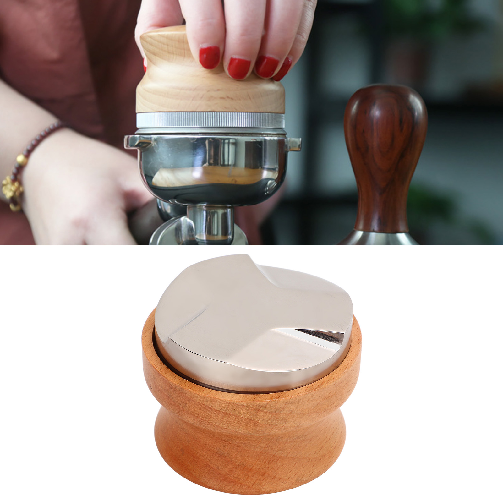 Kaffeespender, Manueller Kaffeetamper, Verstellbares Werkzeug Zum Nivellieren Der Kaffeemenge Mit 53 Mm/2,1 Zoll Buchenholzgriff