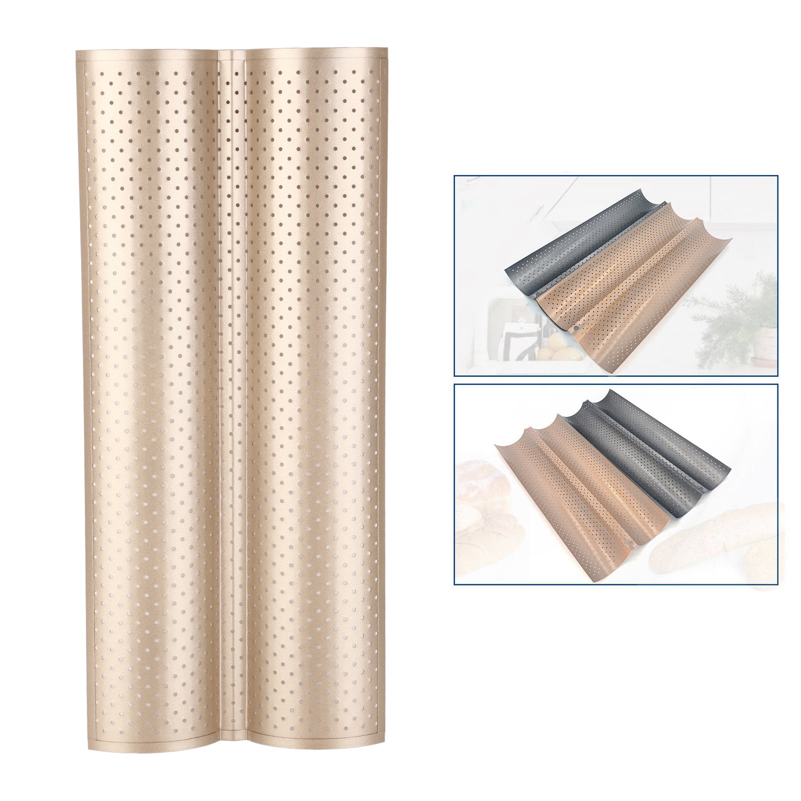 Baguetteform Für 2 Scheiben, Antihaftbeschichtet, Aus Lebensmittelechtem Kohlenstoffstahl, Perforiert, Zum Backen Von Hausgemachten Baguettes.