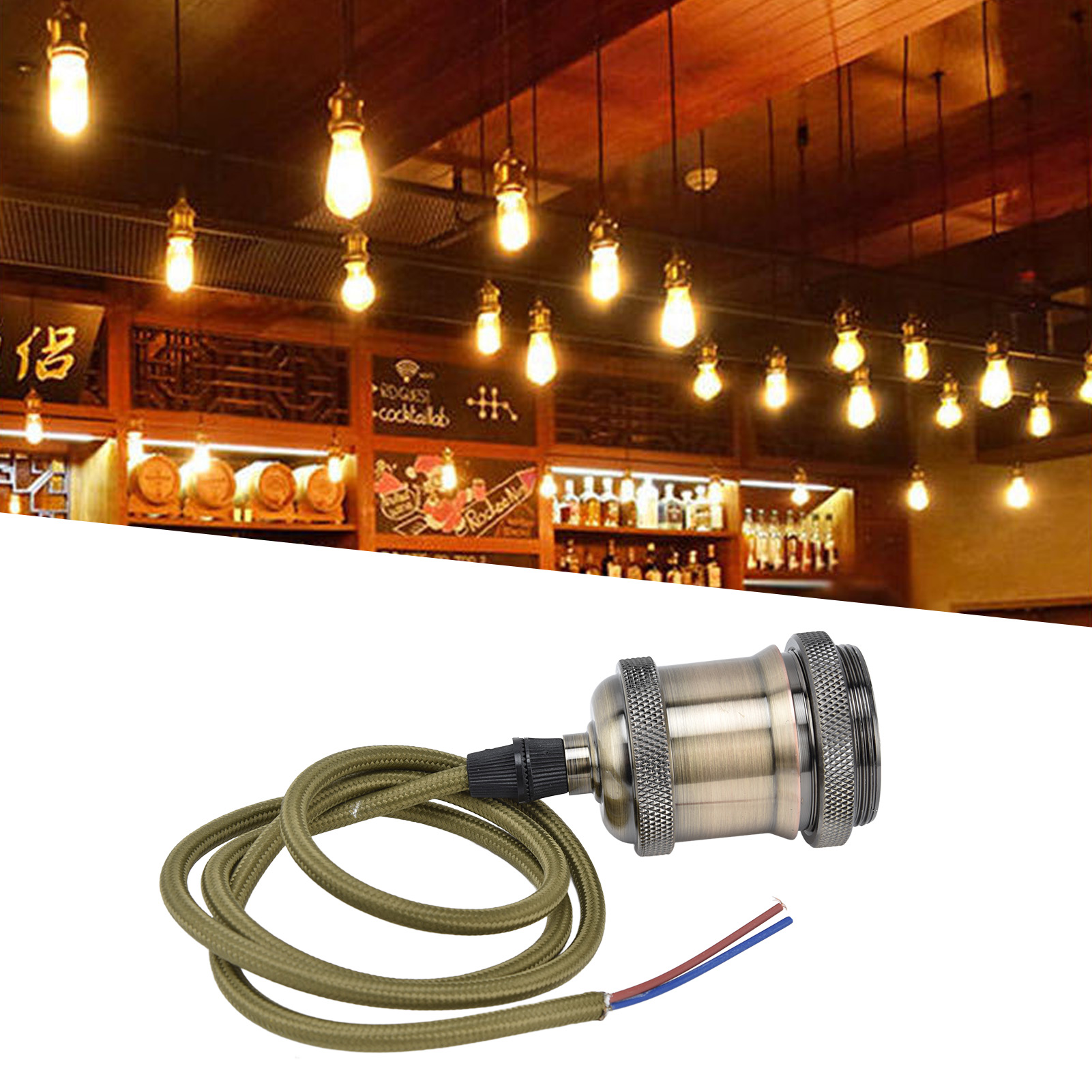 Retro-kronleuchter-pendelleuchtenfassung, Aus Aluminiumlegierung, E27-schraubsockel Mit Kabel, Kompatibel Mit Led-deckenleuchten, Antike Blau-grüne Farbe.