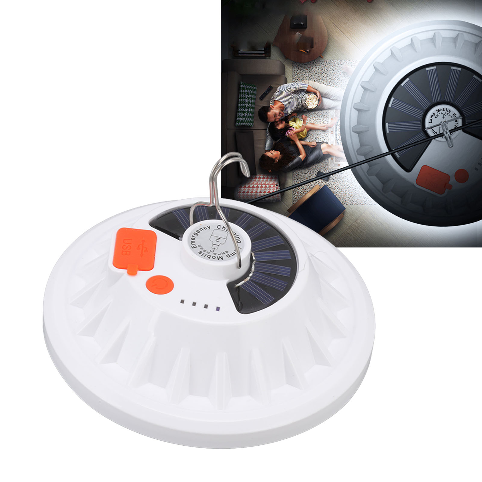 Solar-campinglampe Mit Usb-ladefunktion, Fünf Beleuchtungsmodi, Wasserdicht, Ideal Für Camping Im Freien, Straßenhändler Und Nachtmärkte, Solarbetrieben V61.
