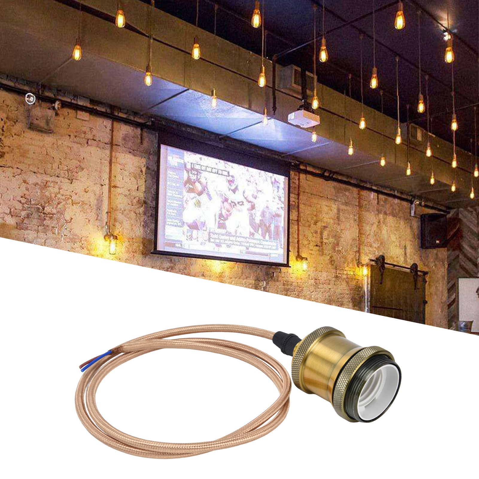 Retro-kronleuchter-pendelleuchte, Hängefassung Aus Aluminiumlegierung, E27-schraubsockel Mit Kabel, Led-deckenleuchtenfassung, Antikgoldfarben