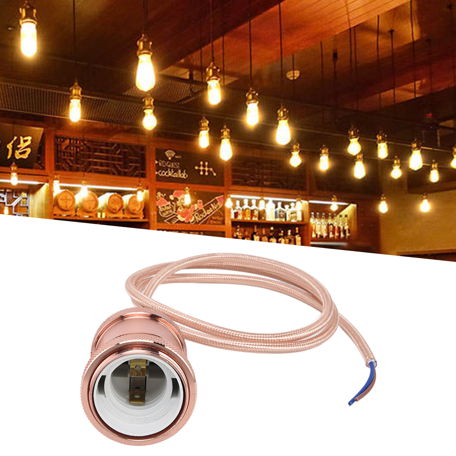 Retro-kronleuchter-lampenfassung, Pendelleuchtenfassung Aus Aluminiumlegierung, E27-schraubsockel Mit Kabel, Sockel Für Led-deckenleuchte, Roségold.
