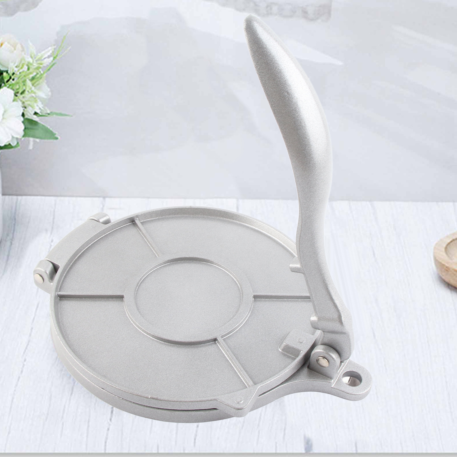Tortilla- Und Rotipresse, 20 Cm Großes Kochgerät Aus Aluminiumlegierung Mit Gebogenem Griff.