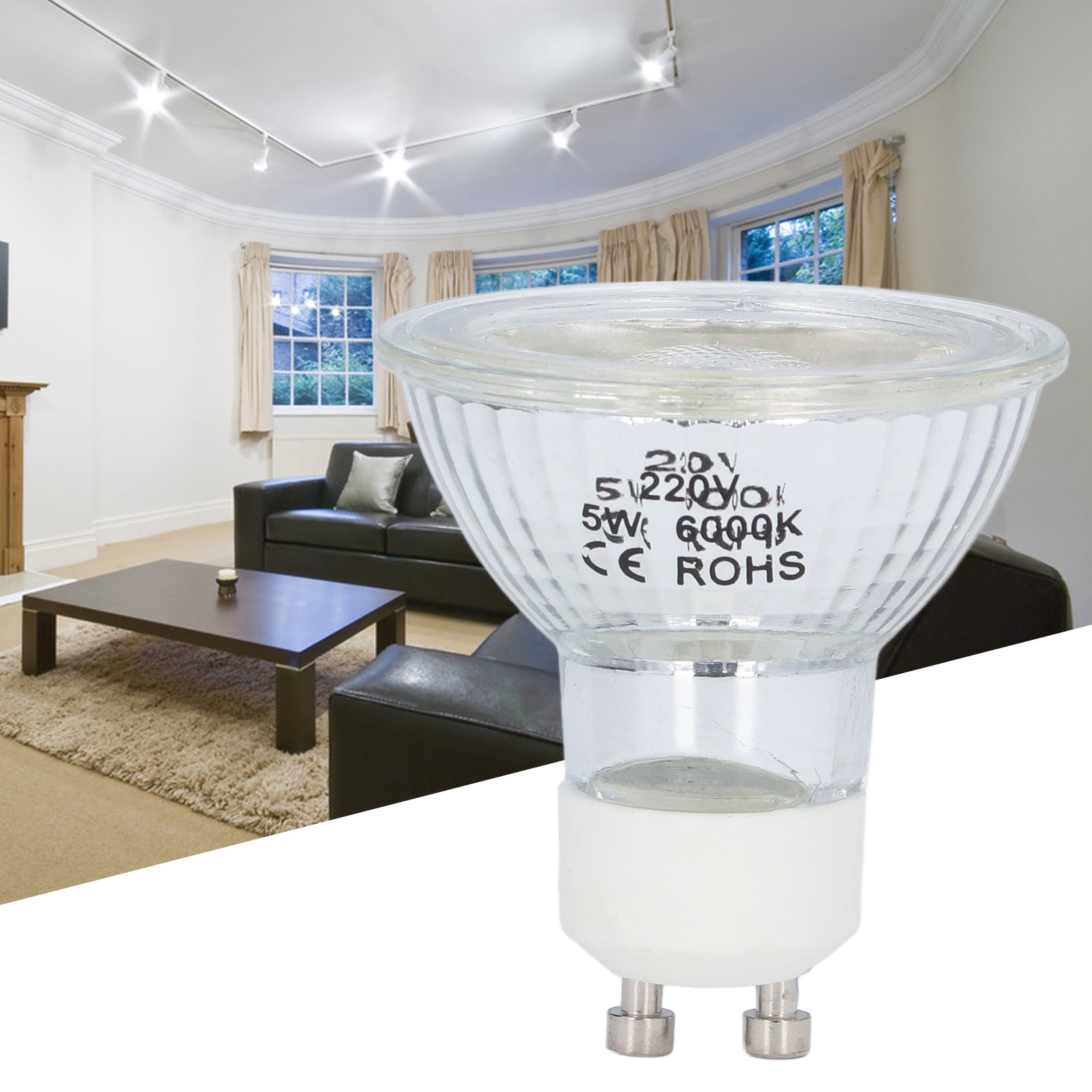Gu10-led-lampe, 5-w-cob-spot, Dimmbare Spotlampe, Inneneinrichtung, Schlafzimmer, Esszimmer, Wohnzimmer, Einkaufszentrum, Schaufenster, Ausstellungshalle, Ambientebeleuchtung, Reinweißes Licht