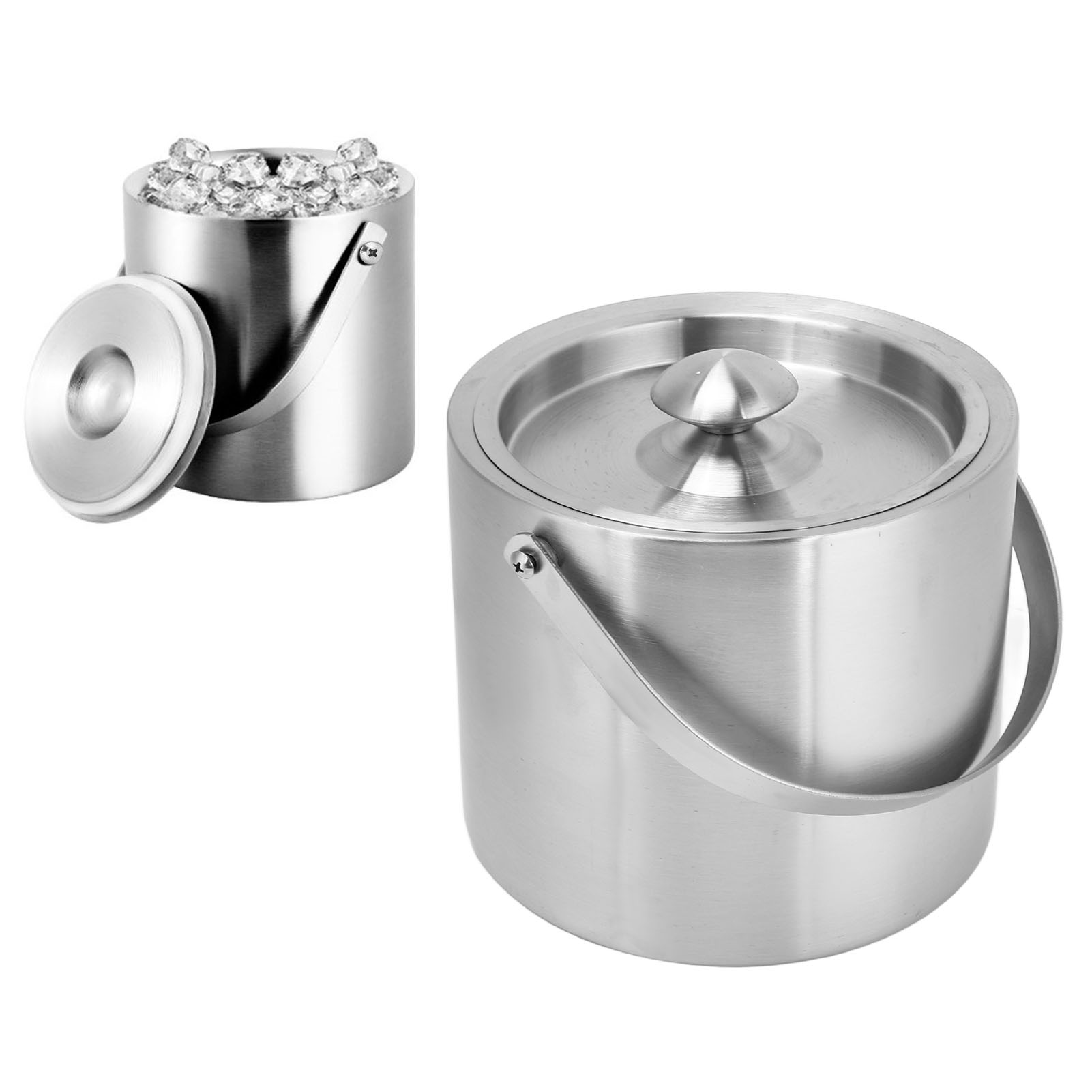 Doppelwandiger, Isolierter Eisbehälter, Weinkühler, Champagnerkühler, Tragbarer Doppelwandiger Edelstahl-eisbehälter Mit Deckel