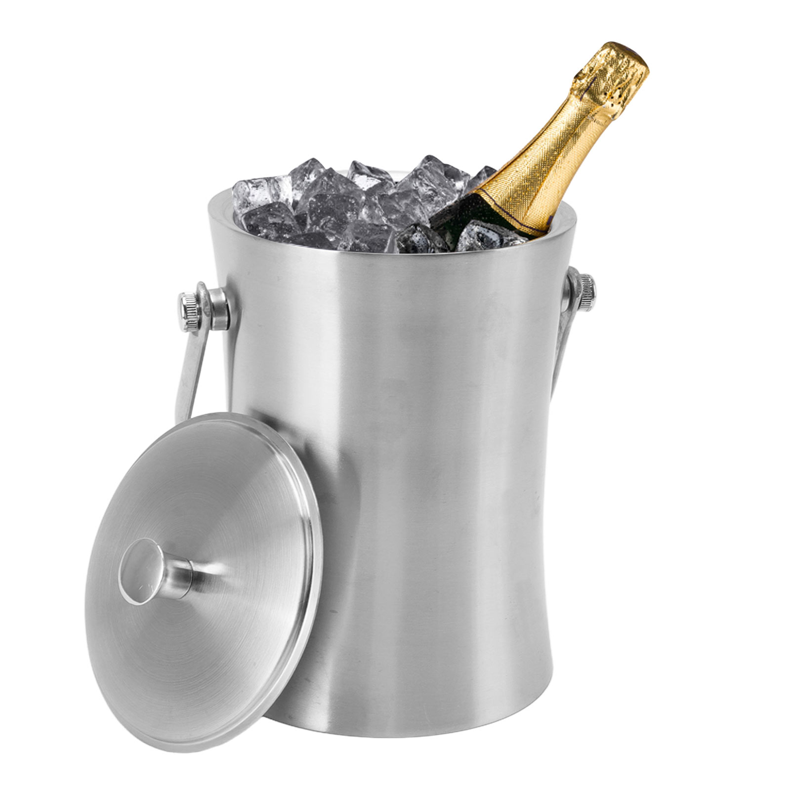 Doppelwandiger Eisbehälter Aus Edelstahl Mit Deckel, Weinkühler, Champagnerkühler, 1-liter-eiskübel In Taillenform Mit Eissieb.