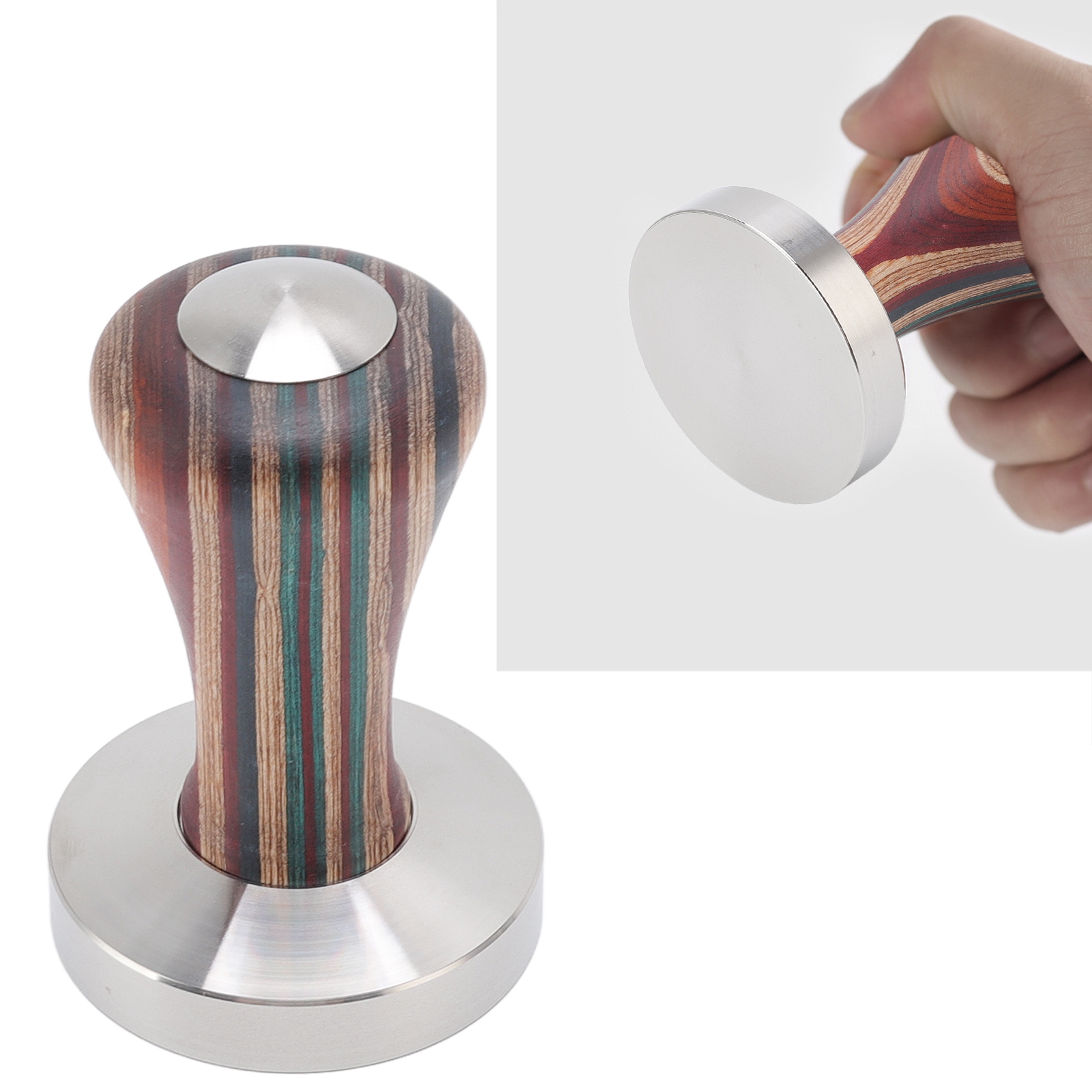Flacher Kaffeetamper Aus Farbigem Holz, Edelstahlfuß, Kaffeepulverhammer Für Kaffeezubehör, 58 Mm