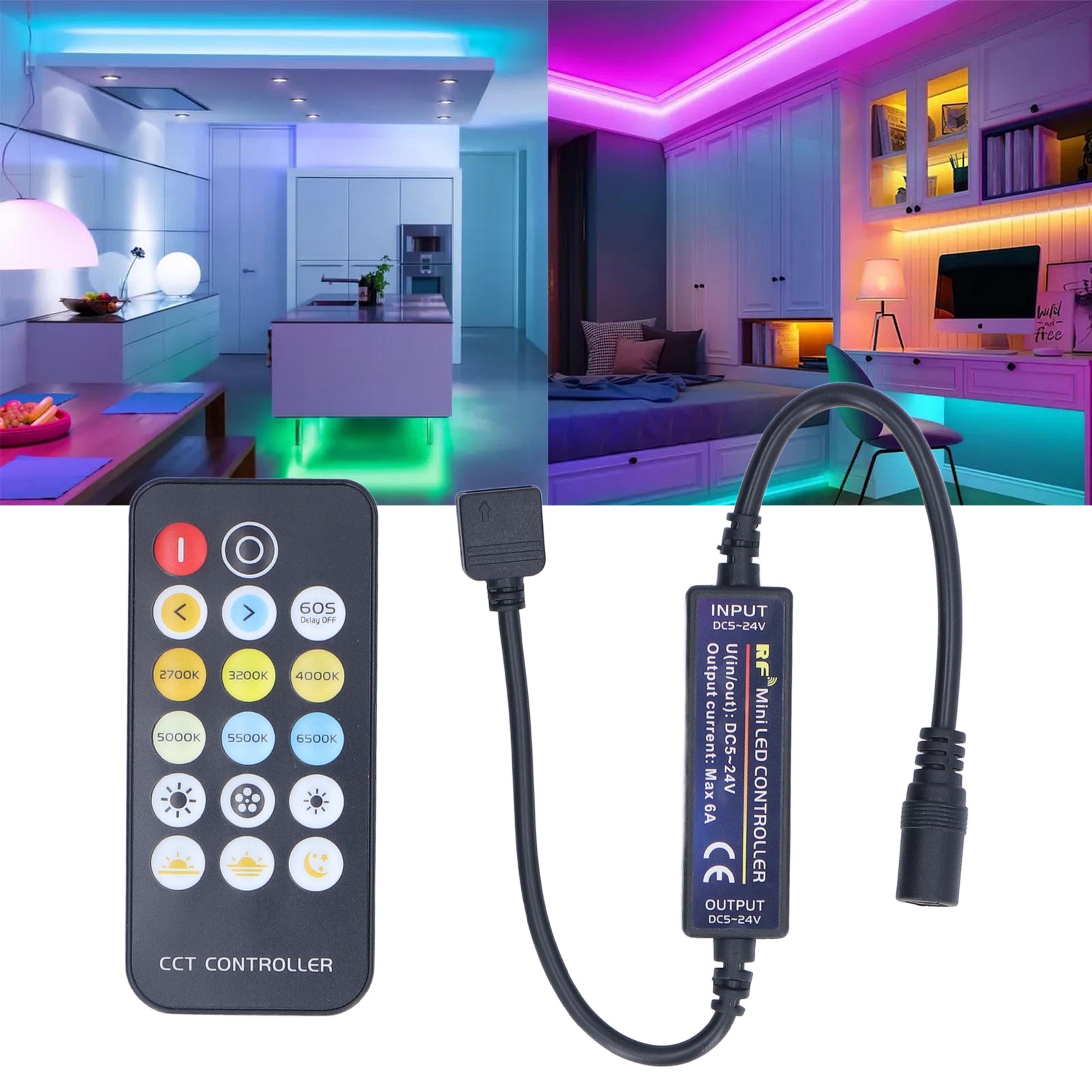 17-tasten-rf-mini-controller, Led-farbtemperaturregler, Konstantspannungs-zweifarben-lampendimmer