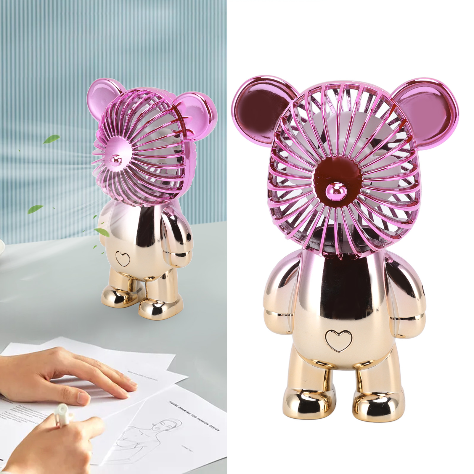 Niedlicher Tragbarer Bearbricklys-ventilator, Usb-aufladbar, A4-format