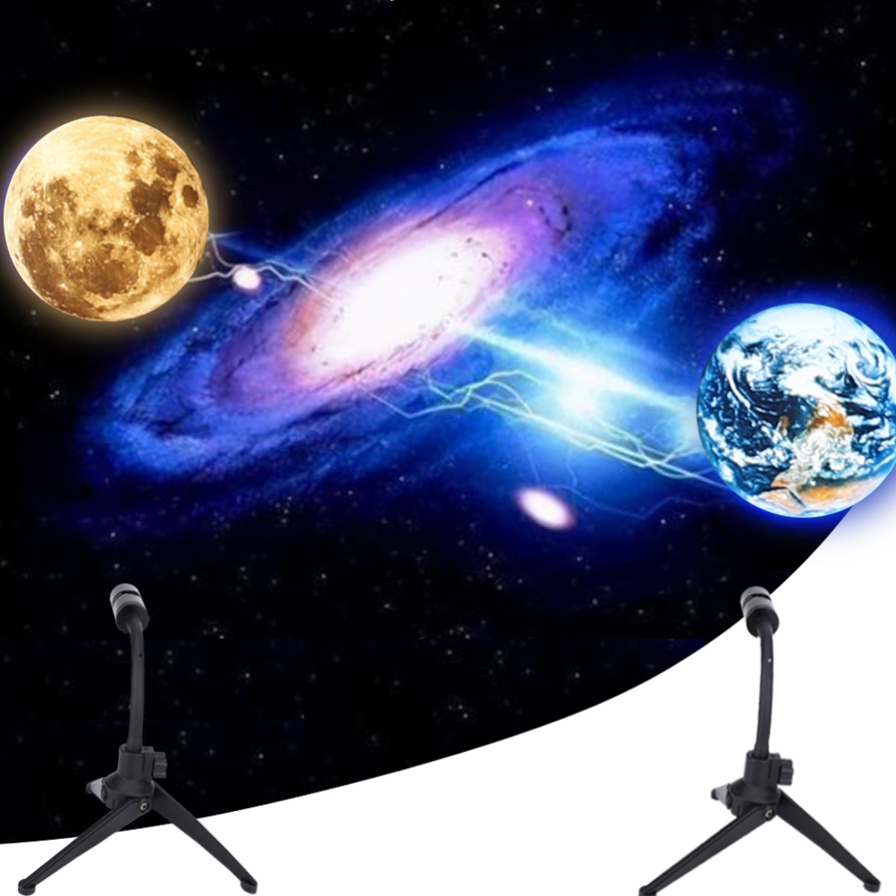 Mond- Und Erdplanetenprojektorlampe (1 Stück) – Nachttischlampe Für Kinderzimmer Mit Kreativem Fotostativ – 1 Lampe Und 3 Projektionsfolien