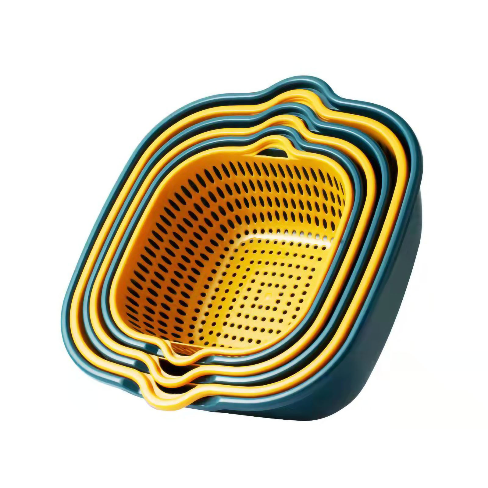 Dickwandiger, Doppelwandiger Abtropfkorb, 6er-set, Multifunktionaler Korb Zum Waschen Von Obst Und Gemüse, Gelb Und Blau, Groß, Mittel Und Klein, 6er-set