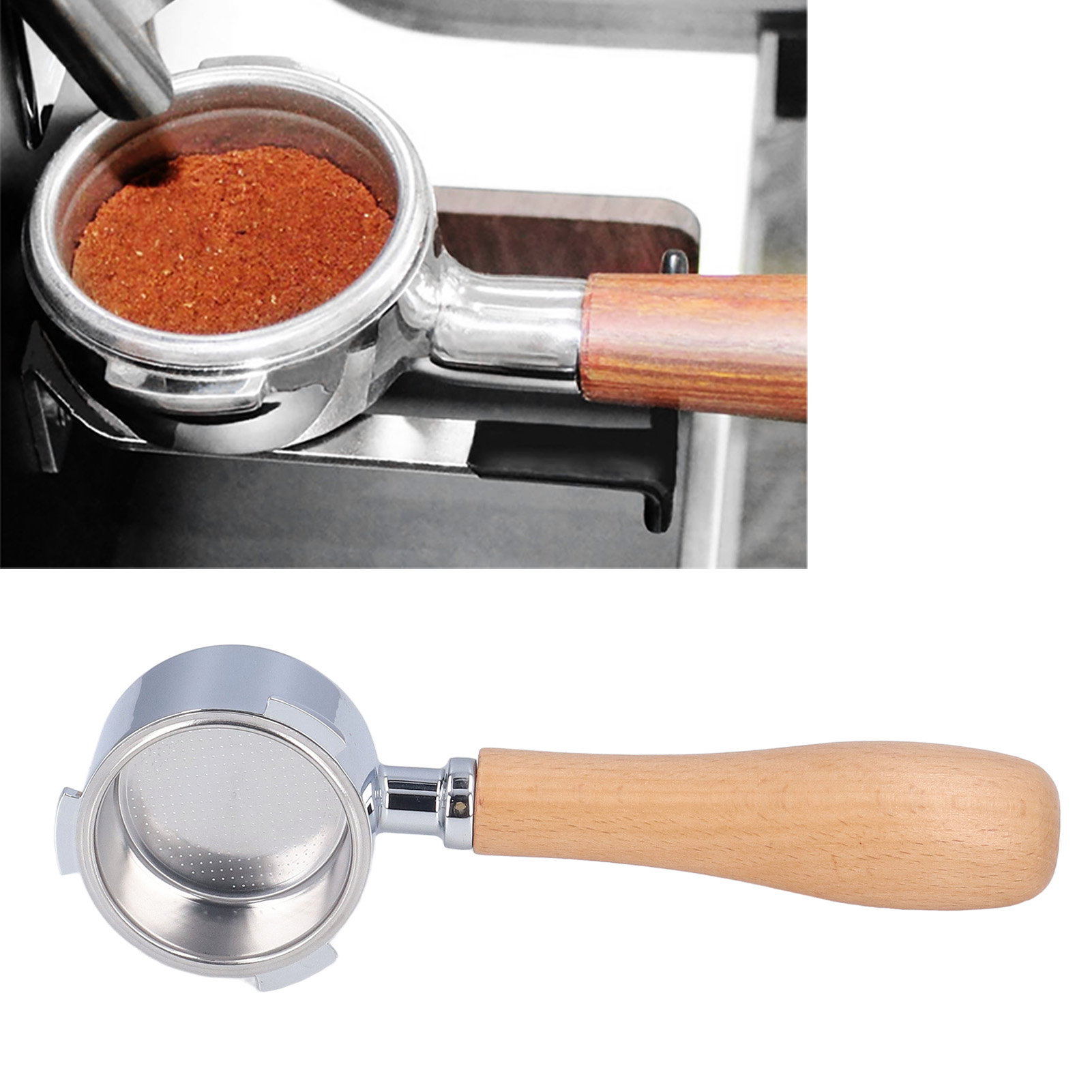 Italienisch-amerikanische Kaffeemaschine Für Den Hausgebrauch, Bodenloser Griff, Edelstahlgriff, Drei Griffe, 51 Buchenholz A.