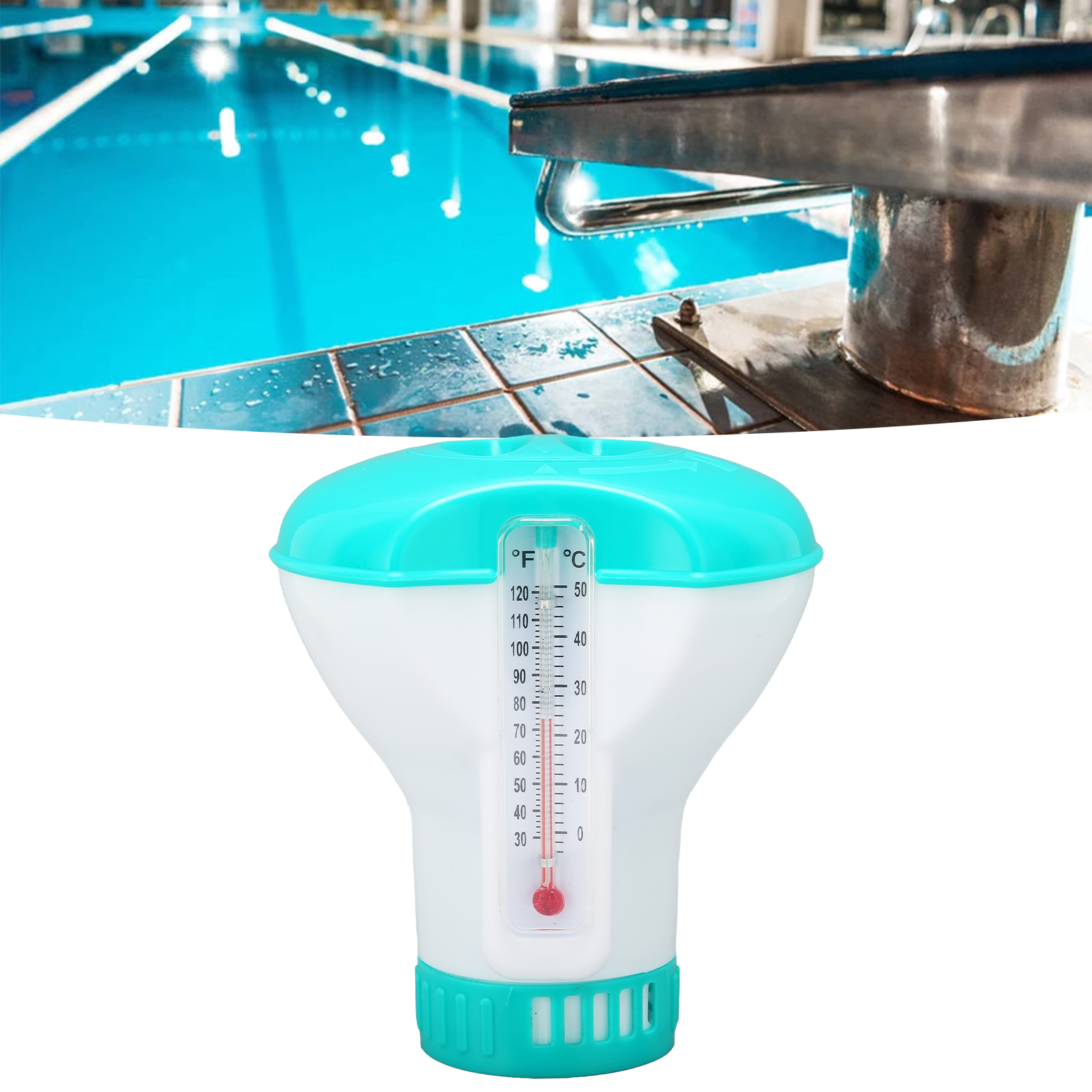 Reinigungszubehör Für Schwimmbecken, Chlortablettenspender, Schwimmbecken Mit Thermometer, Chemikaliendosiergerät, Seeblau.