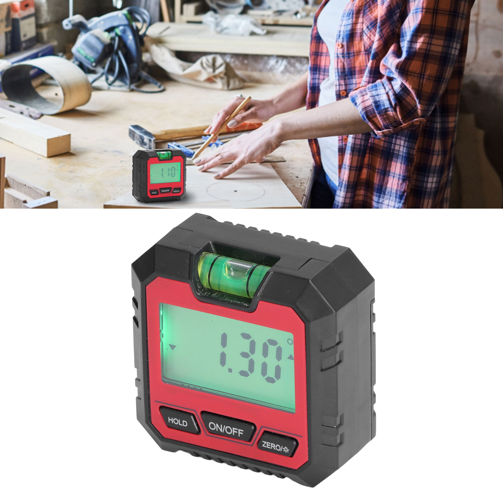 90° Magnetischer Digitaler Neigungsmesser, Elektronischer Winkelmesser, Wasserwaage Für Holzbearbeitung (rot)