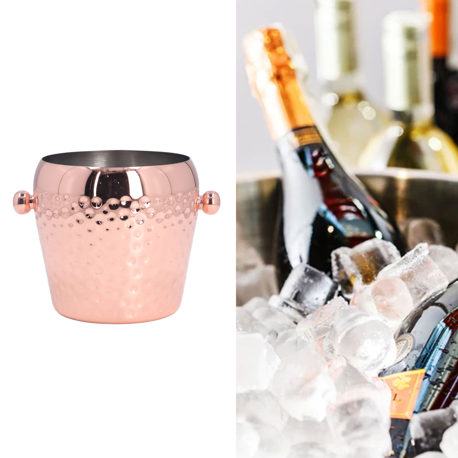 1000-ml-eiskübel Aus Gehämmertem Metall (einwandig), Eiswürfel Aus Kupferbeschichtetem Edelstahl, Barzubehör, Edelstahl-eiskübel, Weinkühler, Gehämmert