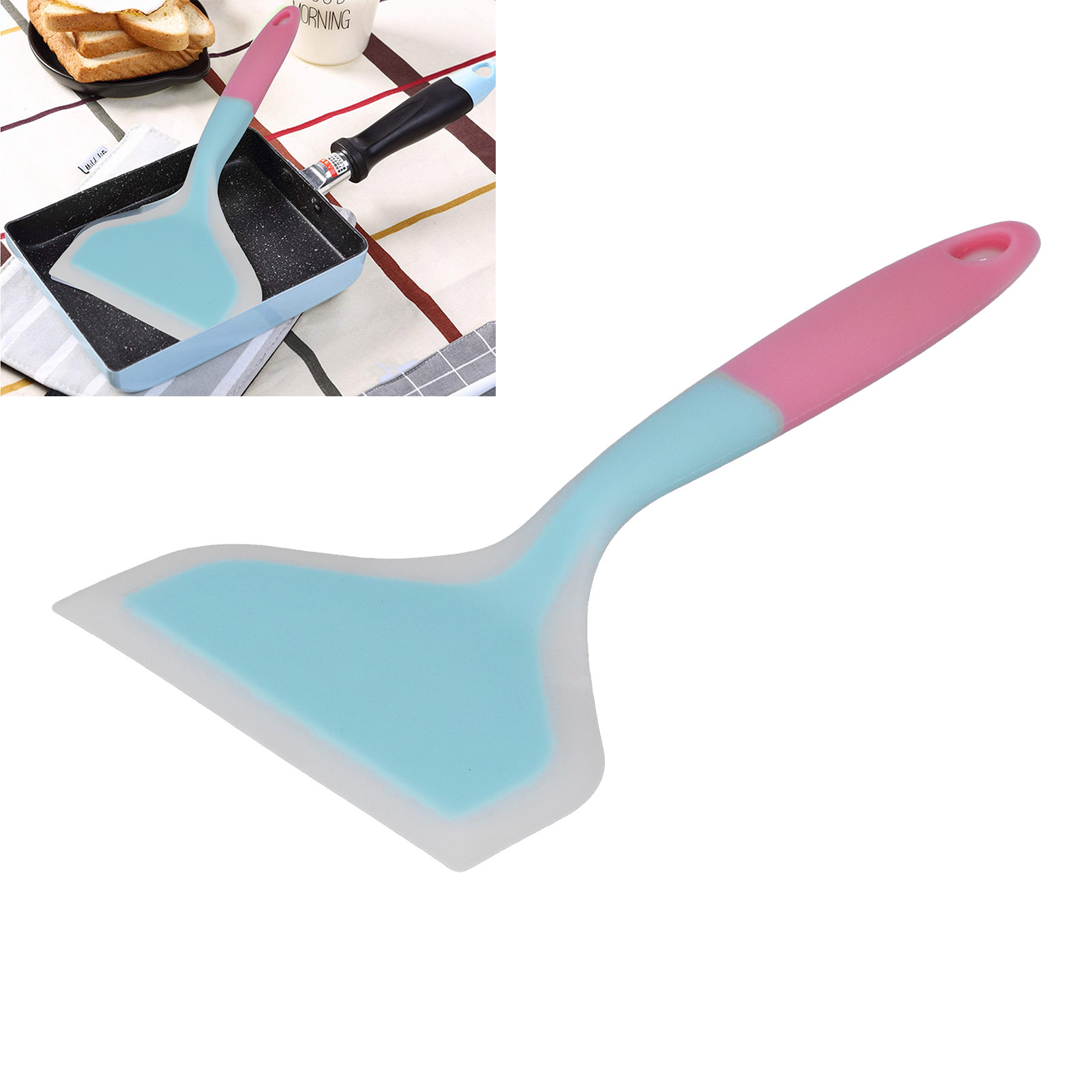 Zweifarbiger, Transparenter Silikon-küchenspatel Mit Breiter Öffnung, Ideal Zum Zubereiten Von Crêpes Und Anderen Pfannkuchen (blauer Spatelkopf).