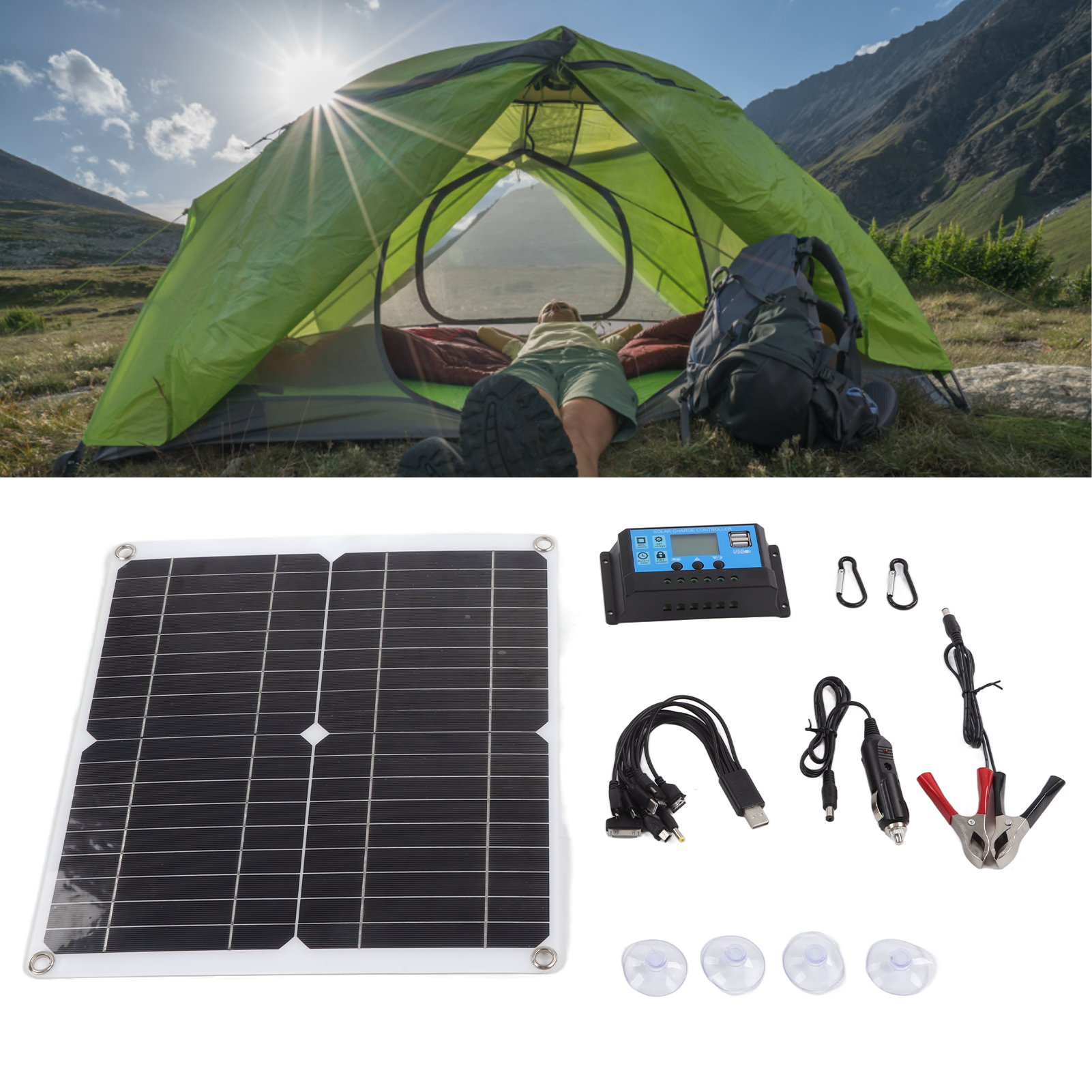 20w 12v Outdoor-solarpanel Mit 10a Solarladeregler Und Usb-monokristallinem Solarpanel Für Camping Und Notfallsituationen
