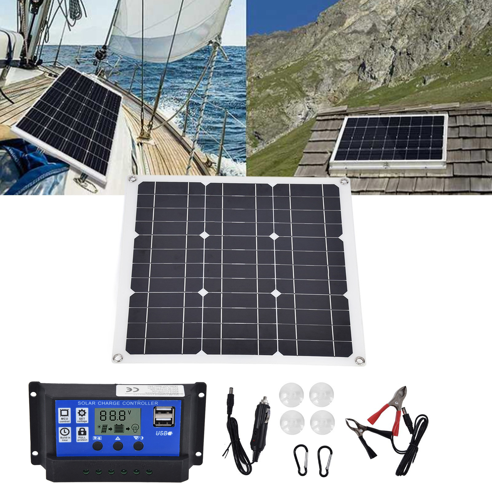 30-w-solarpanel, 10-a-solarladeregler, 18-v/5-v-usb-netzteil, Tragbar Für Radfahren, Camping Und Wandern.