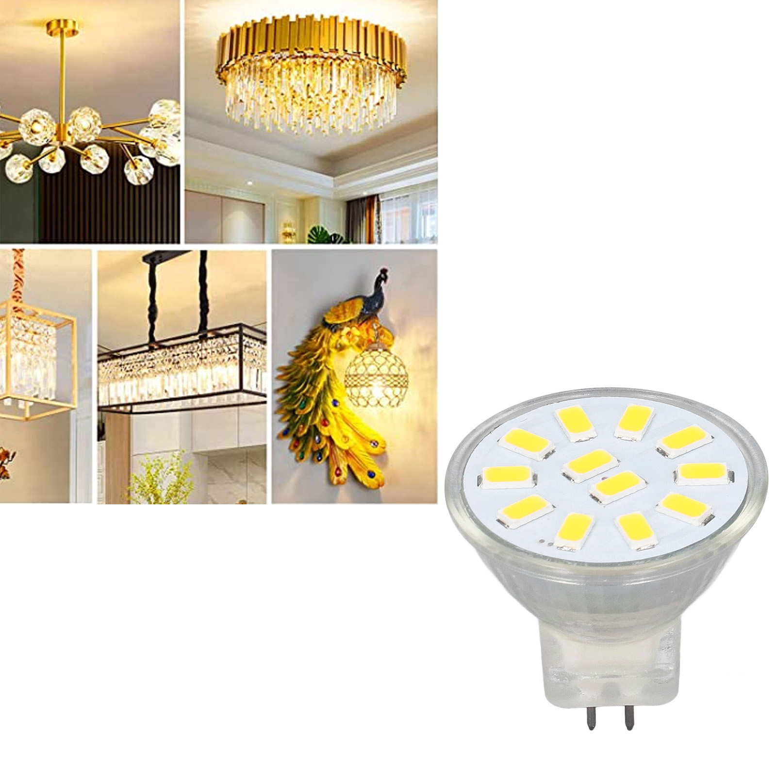 Mr11 3w 12led 300lm Led-lampe, Doppelstiftsockel, Einbaustrahler, Schienenbeleuchtung, Gartenbeleuchtung, 4er-pack / Warmweiß