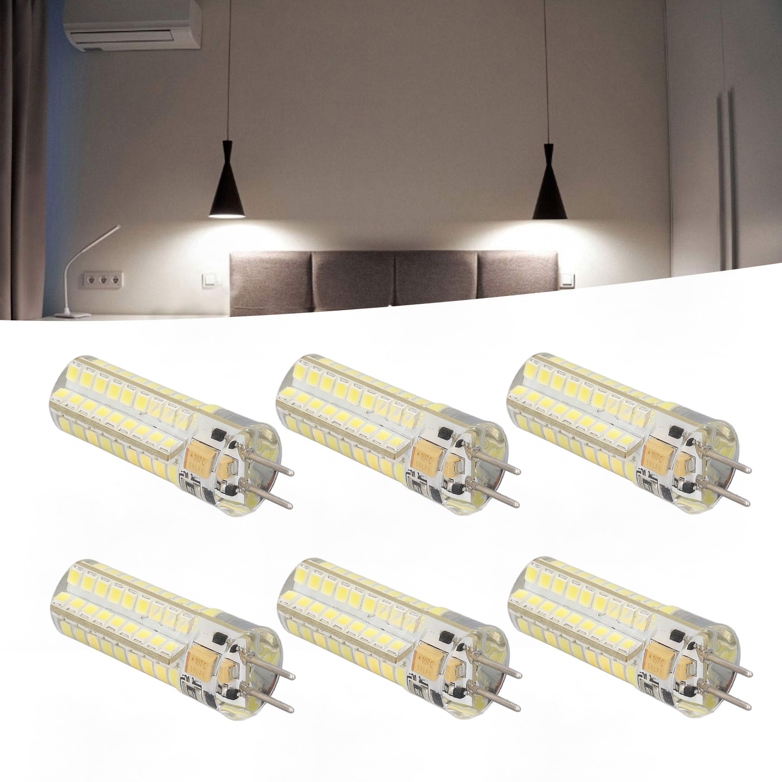 Gy6.35 Packung Mit Sechs Silikon-led-lampen 7w, Geeignet Für Pendelleuchten, Deckenleuchten, Wandleuchten Und Tischlampen (6 Lampen, Weißes Licht).