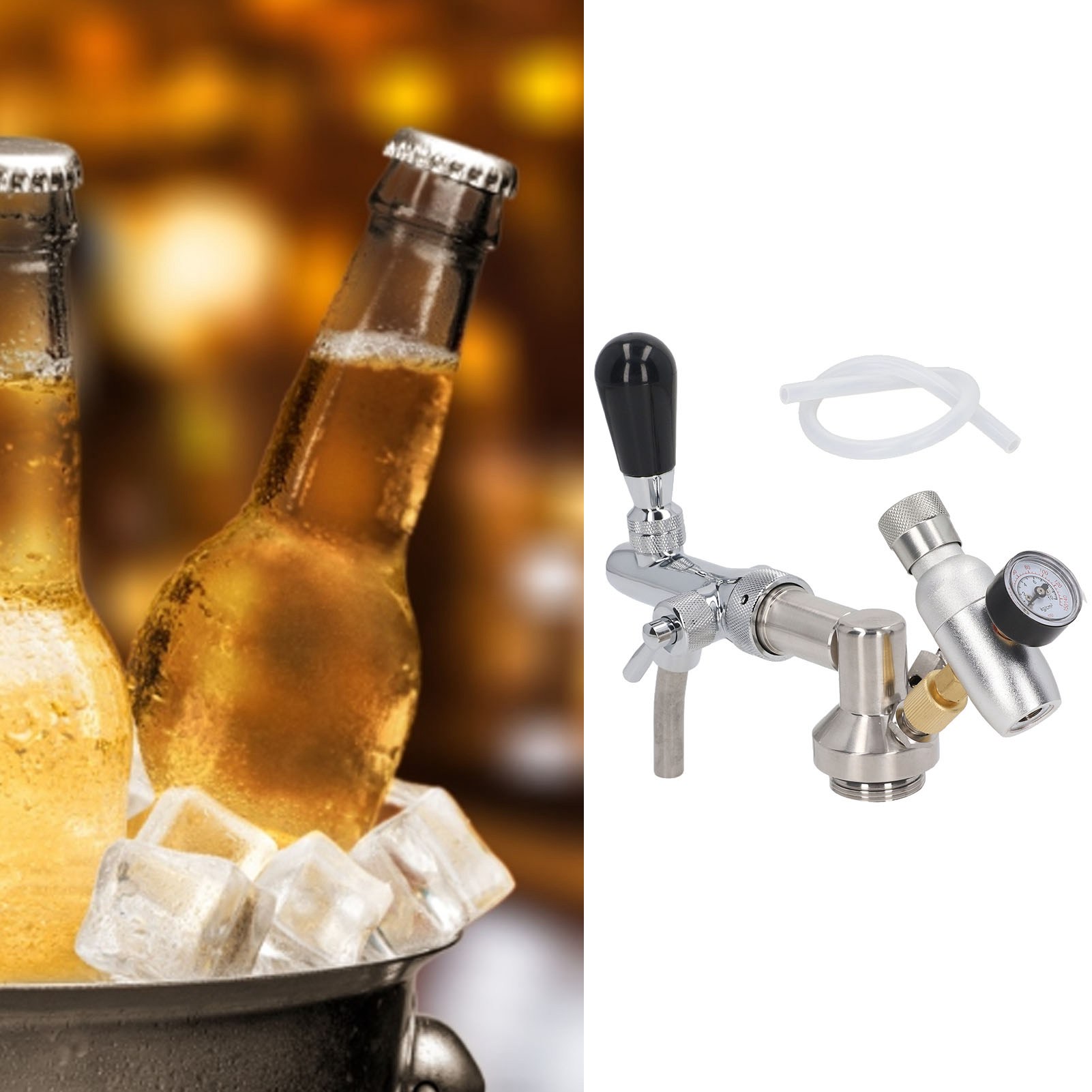 Bierfasszapfanlage Aus Silberfarbenem Edelstahl, Geruchloser Regler, Manometer, Zubehörset Für Heimbierfässer
