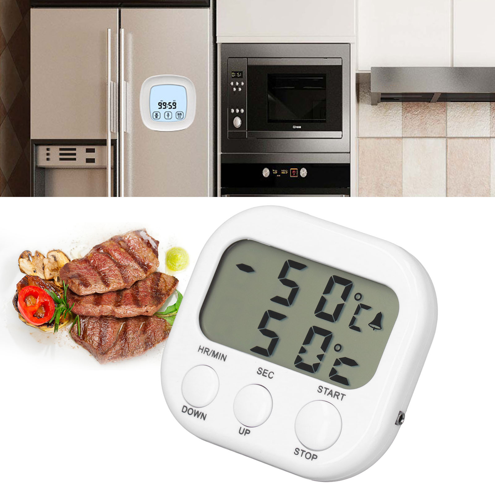 Ta286 2-in-1 Display-thermometer Mit Alarm, Grillfühler Und Küchentimer