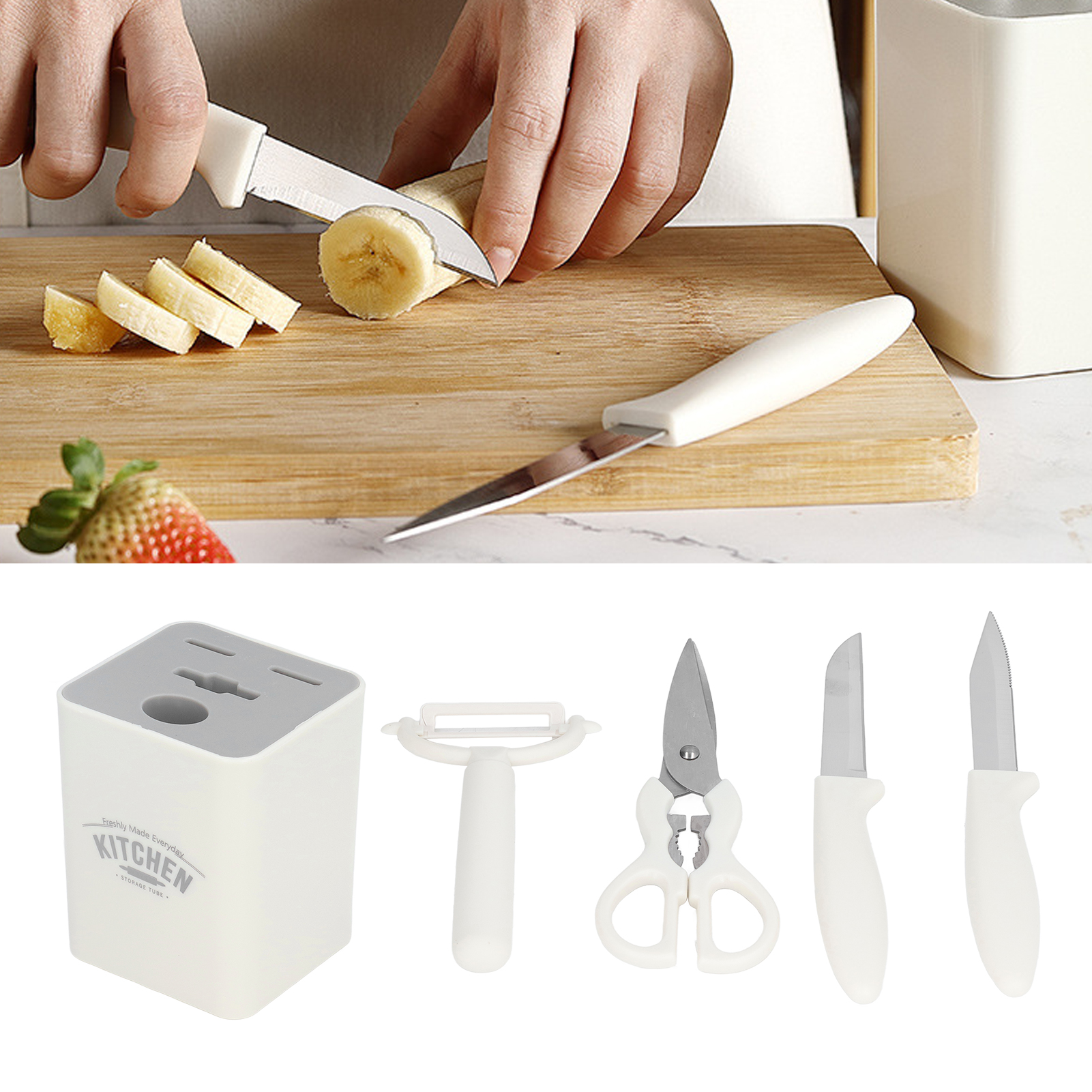 5-teiliges Grillküchen-utensilien-set: Obstschäler, Picknickzubehör Mit Aufbewahrungsständer, Babykostschere, Obstmesser-set