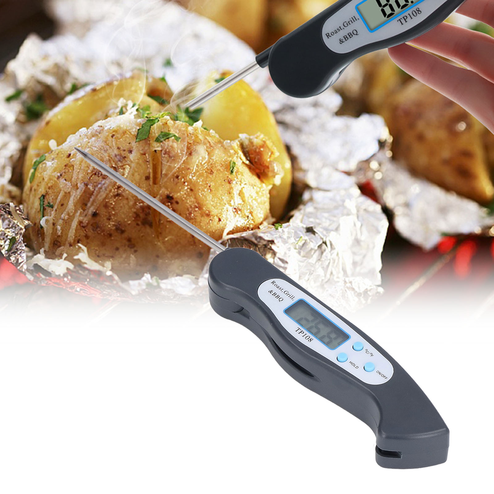 Küchenthermometer Mit Lebensmittelechtem Edelstahl-sondenanschluss Für Grillzwecke, Faltbares Elektronisches Digitalthermometer Mit Mehrwinkelmessung