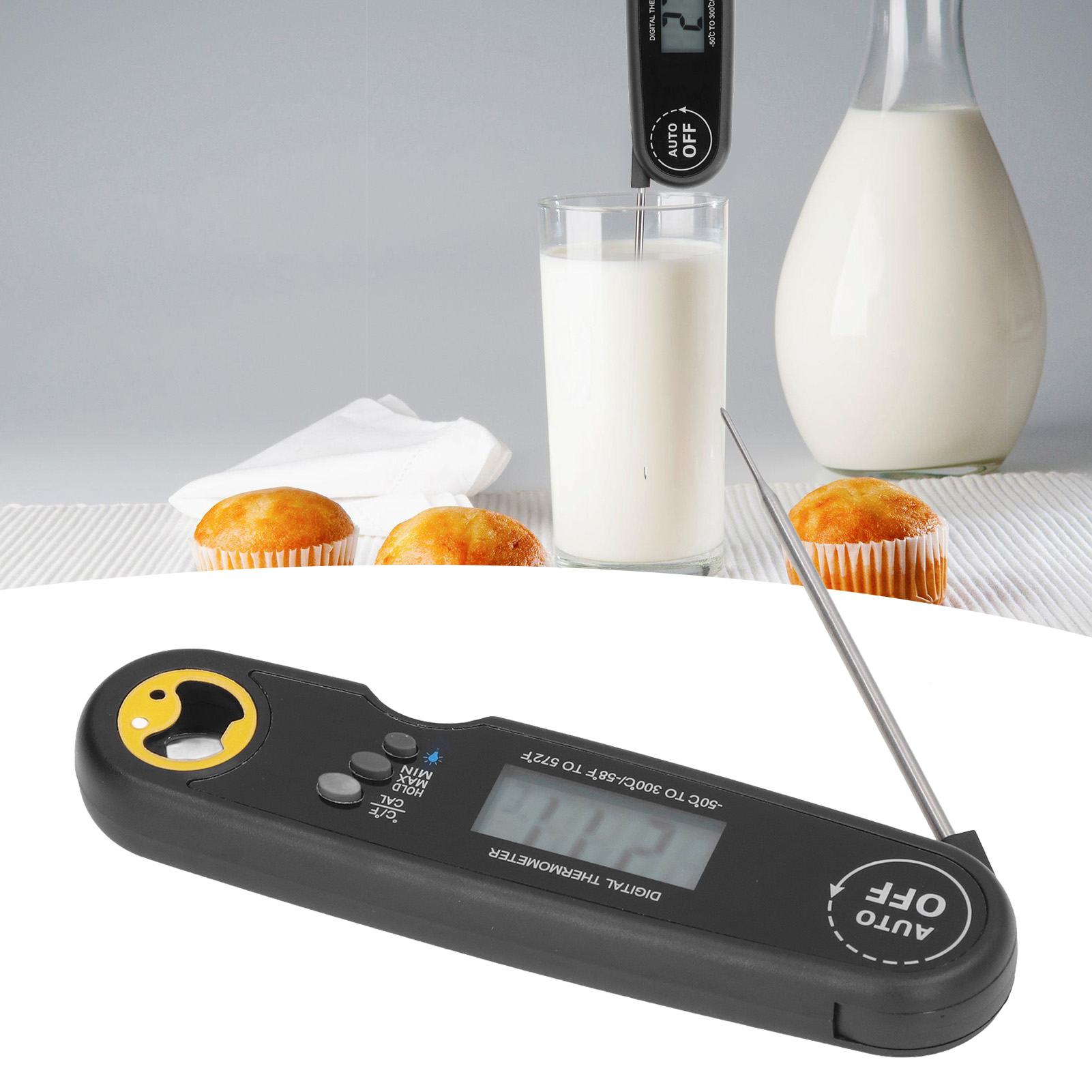 Faltbares Und Wasserdichtes Lebensmittelthermometer Zum Kochen Und Grillen, Schnelle Temperaturmessung, Elektronischer Fleischfühler 361a Schwarz