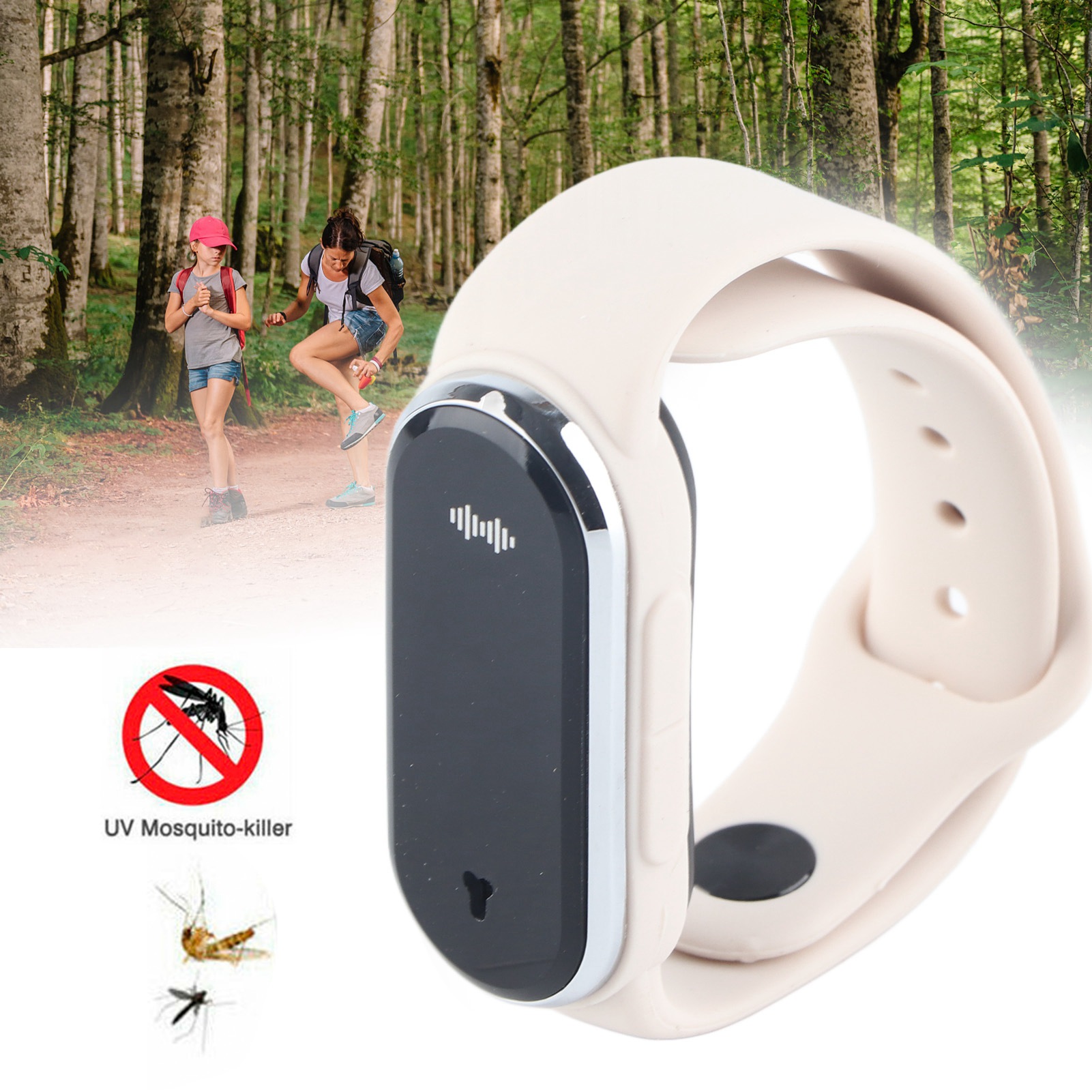Mückenschutzarmband Für Outdoor-sportarten, Mückenschutzarmband Für Schwangere Und Kinder, Bionisches Ultraschall-mückenschutzarmband, Thermometer, Schrittzähler, Usb-aufladbar, Weiß.