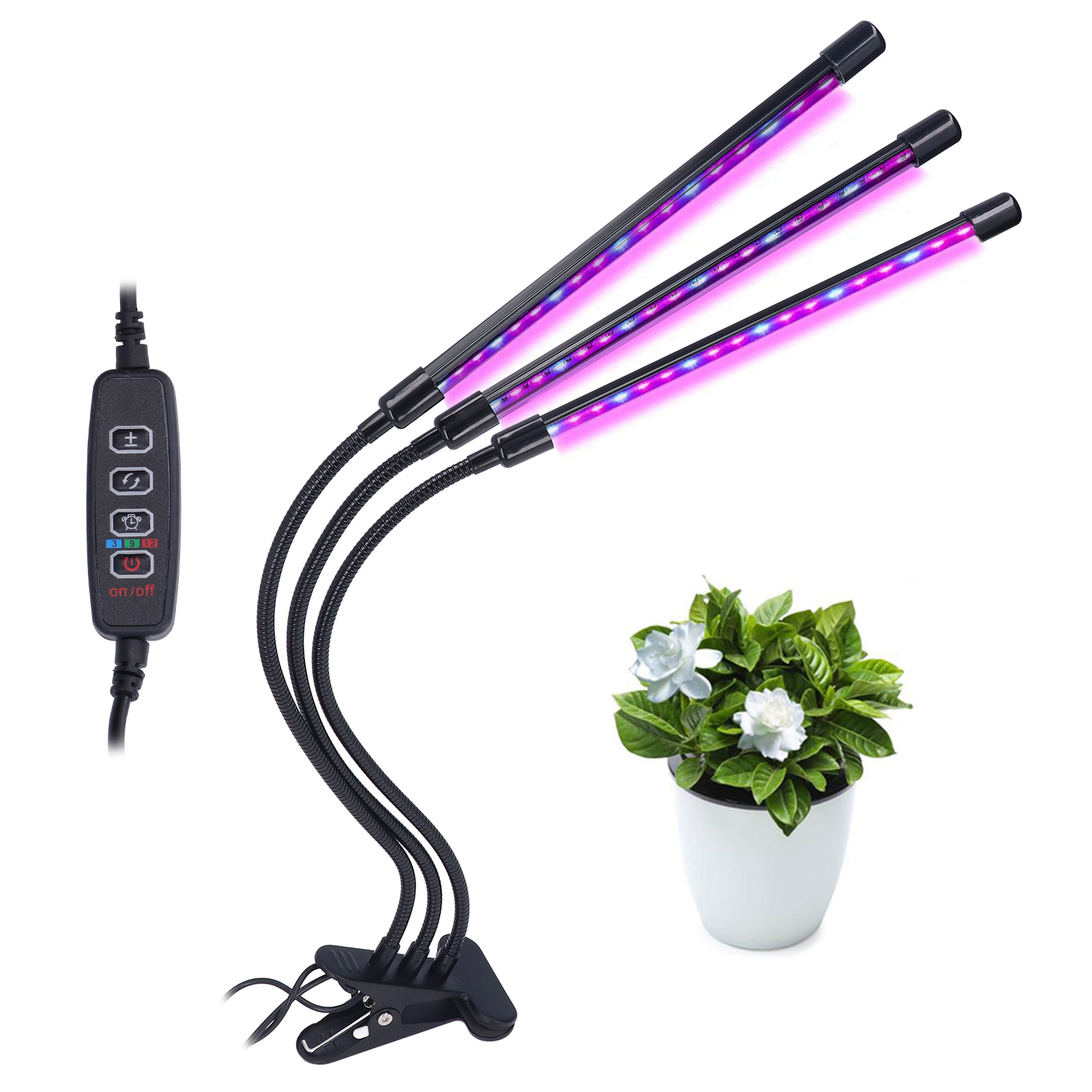 Led-pflanzenlampe Mit Usb-anschluss, 3 Leuchtenköpfe, Rotes Und Blaues Licht, Timer, Einstellbare Intensität, Geeignet Für Grünpflanzen Und Blumen.