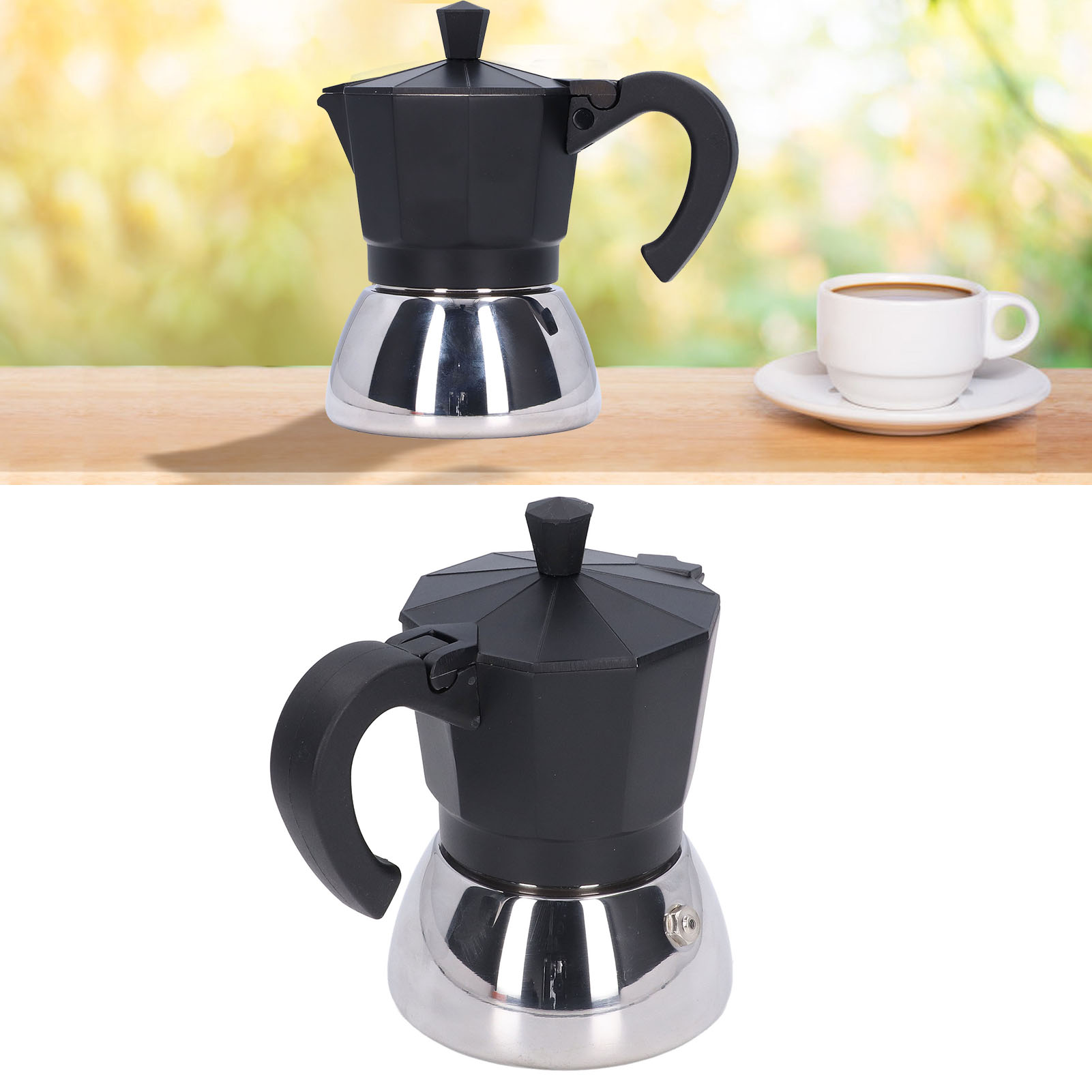 Klassische Italienische Stempelkaffeemaschine Mit Aluminiumdeckel Und Stahlsockel, Modell Nr. 4, 200 Ml.