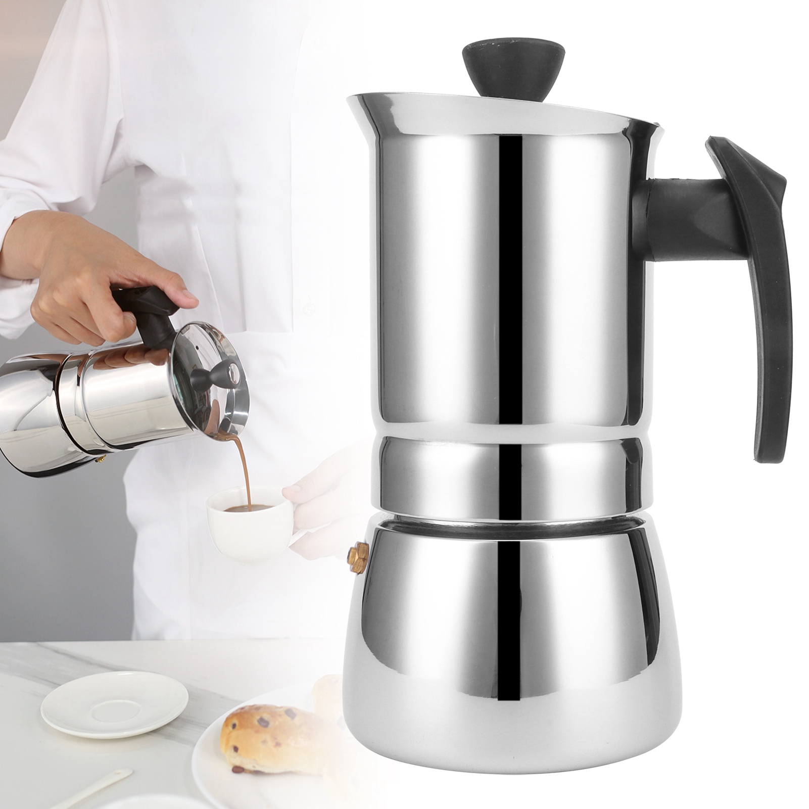 Tragbare Italienische Kaffeemaschine Aus Edelstahl (moka) Für Zuhause Und Büro, 4 Tassen (200 Ml).