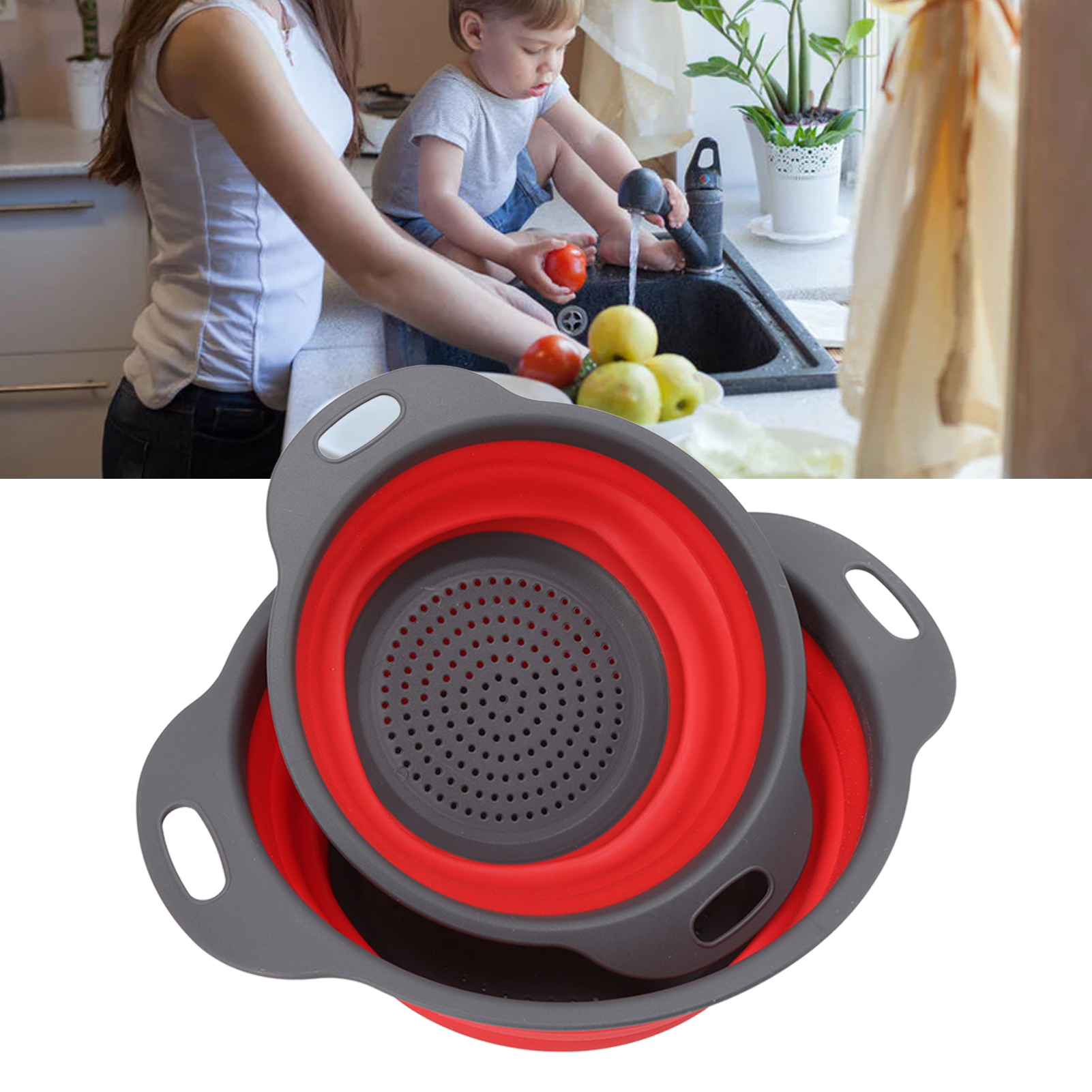 Set Aus 2 Runden, Zusammenklappbaren Und Einziehbaren Sieben Zum Abtropfen Von Obst Und Gemüse.