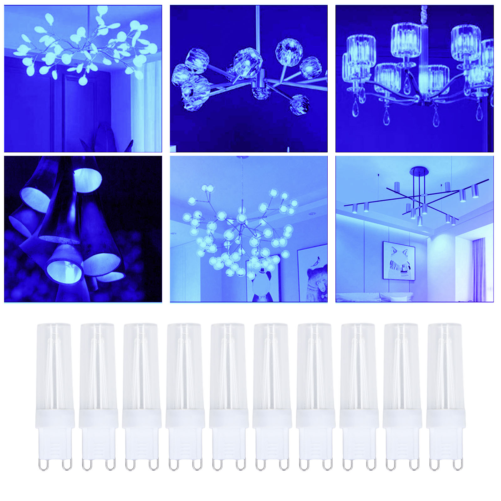 Packung Mit 10 Blauen 3-watt-g9-glühbirnen, Geeignet Für Pendelleuchten, Deckenleuchten, Wandleuchten Und Tischlampen. 10 Packungen Erhältlich.