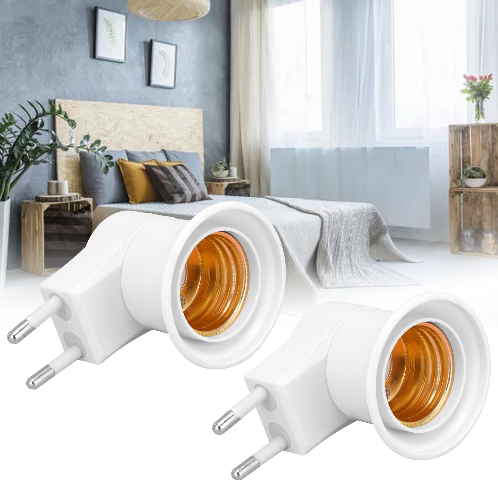 Set Mit 2 E27-steckdosenadaptern Mit Schalter, Pvc-schraubsockel, 220-v-eurostecker
