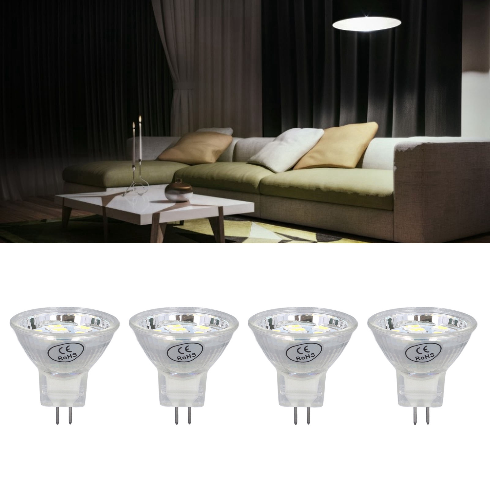 Mr11 3w 9led 300lm Led-lampe, Doppelstiftsockel, Einbaustrahler, Schienenbeleuchtung, Gartenbeleuchtung, 4er-pack / Kaltweiß