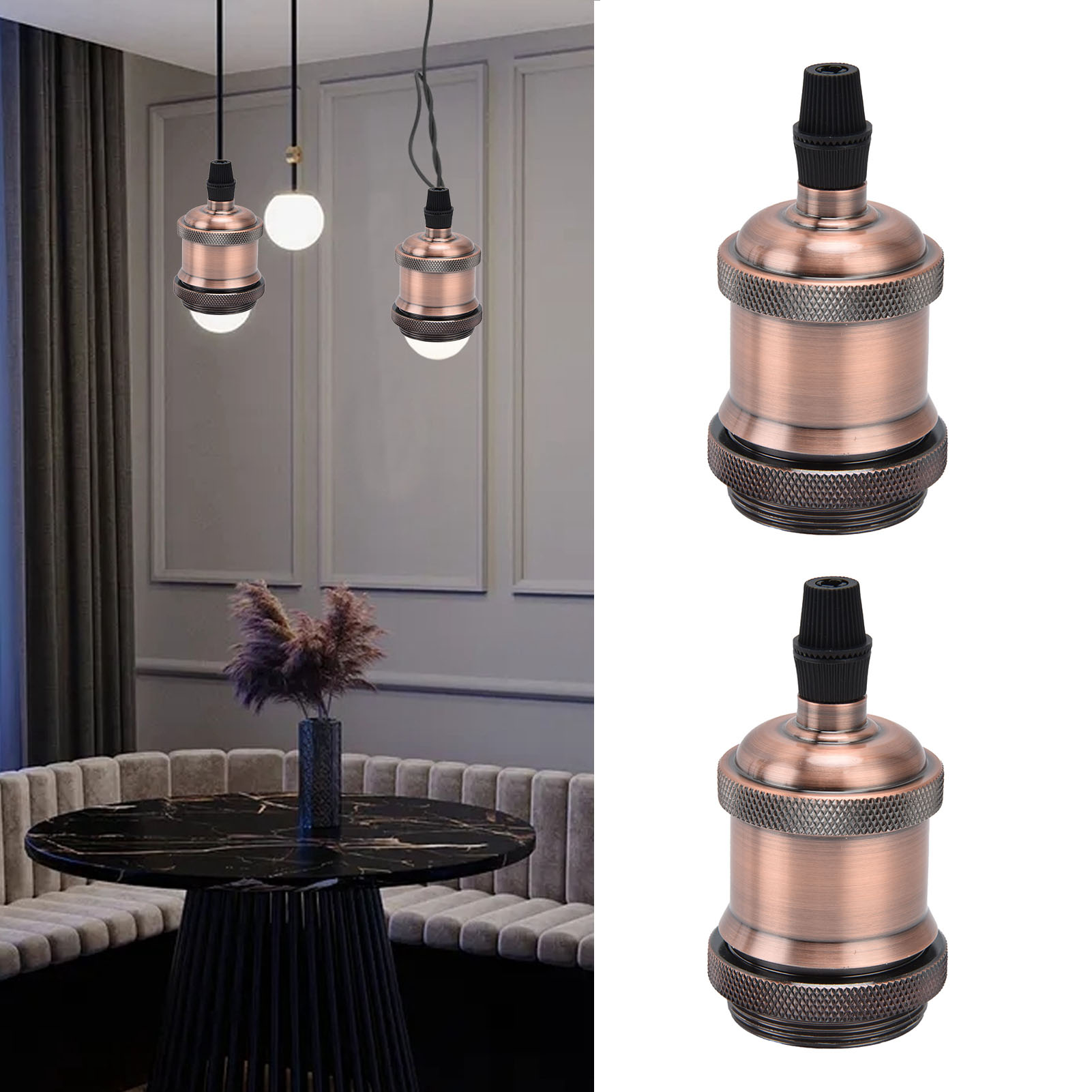 Set Mit 2 Vintage-retro-lampenfassungen Aus Aluminium, Diy-zubehör Für Vintage-e26/27-glühbirnen, Rotbronze