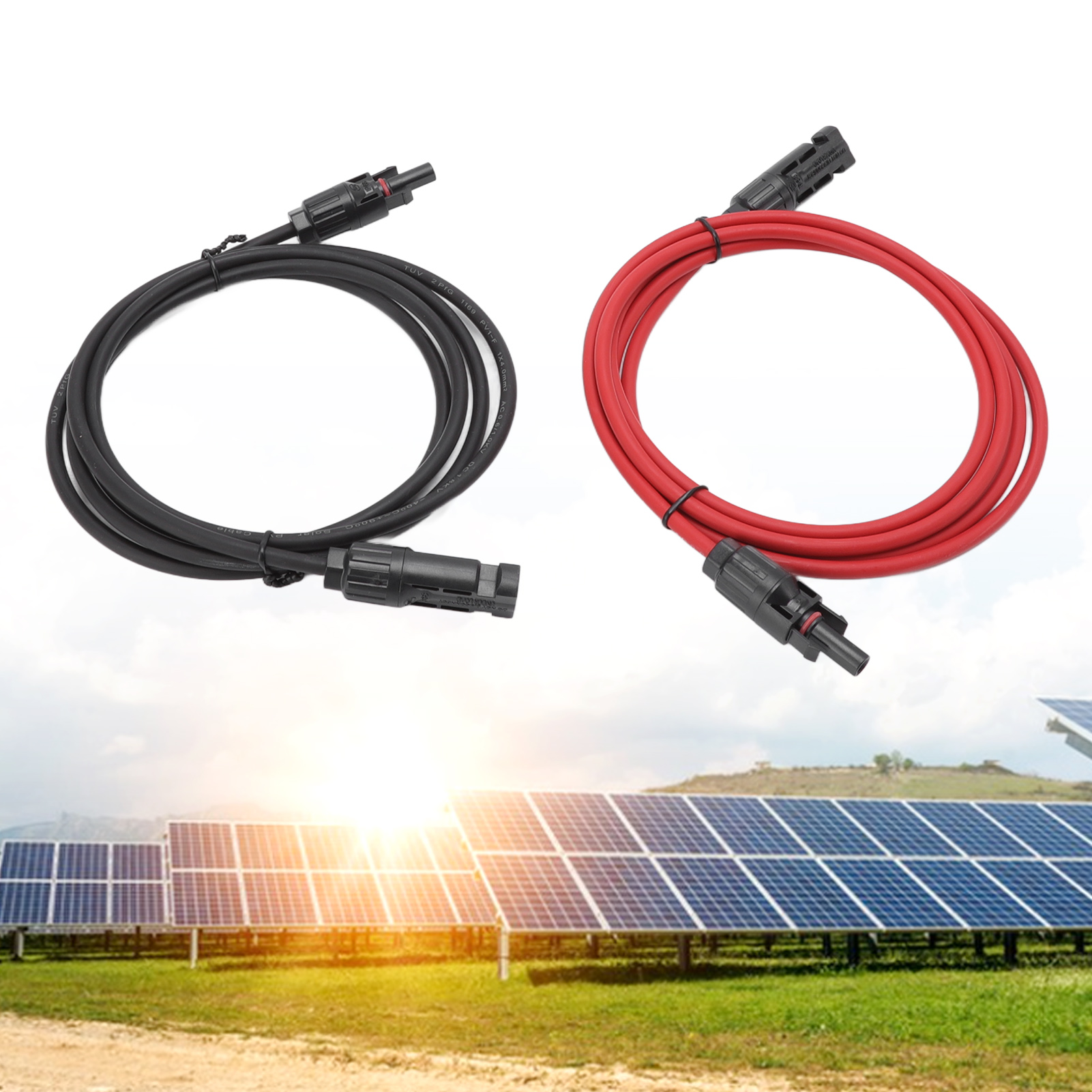 Schwarzes Und Rotes Verlängerungskabel Für Photovoltaik-solarmodule Mit Stecker Und Buchse, 2 M